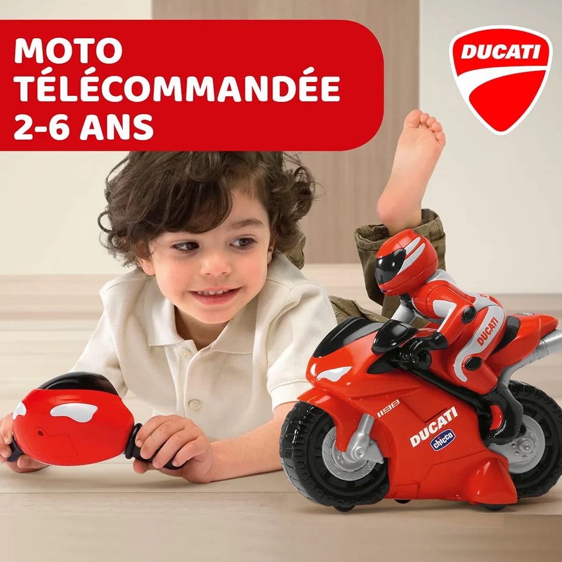 Chicco Moto a Control Remoto Ducati 1198 RC con Manillar intuitivo, claxon y Sonido de Motor. Regalo para niños de 2 a 6 años.