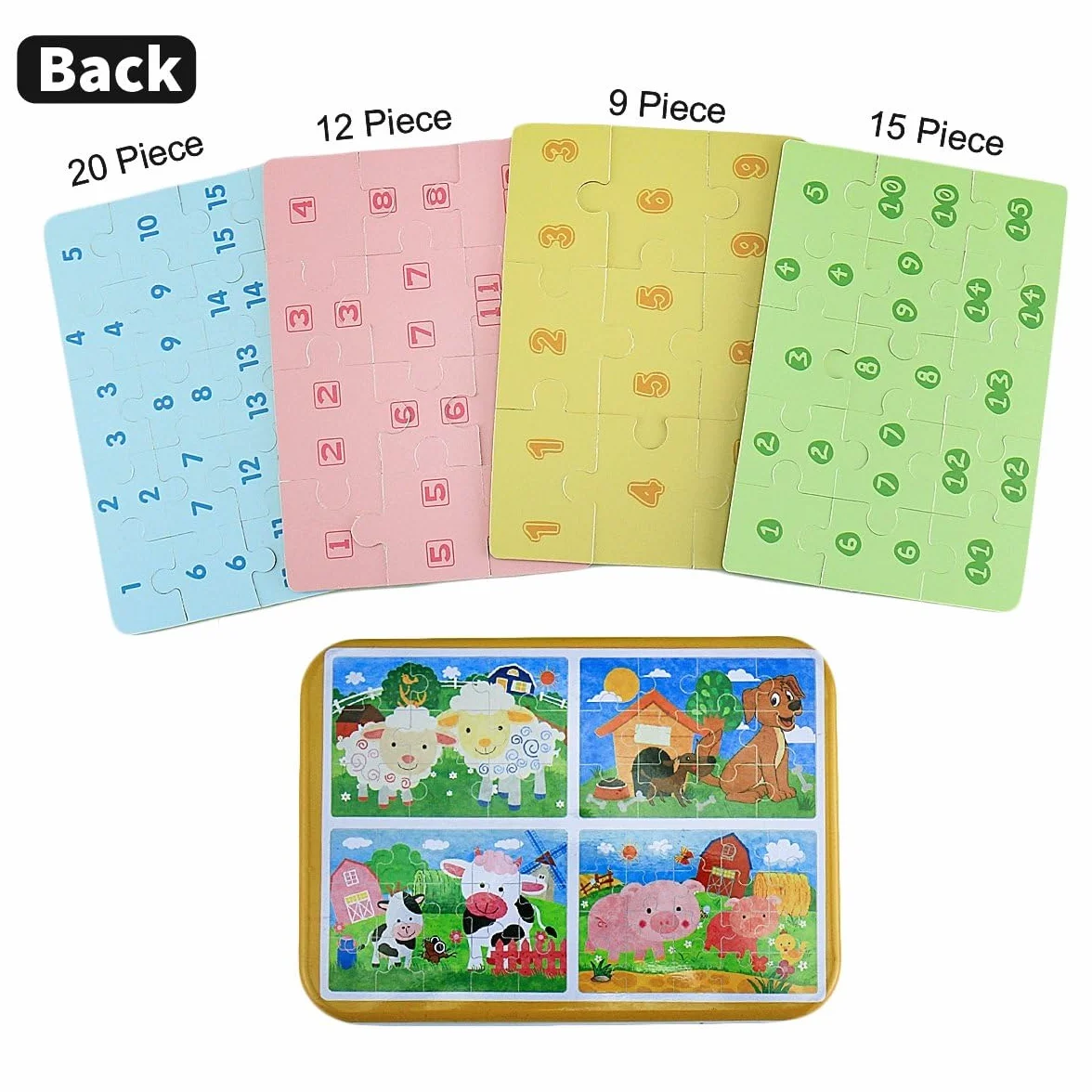BBLIKE - Puzzle para niños, 4 niveles de dificultad, 9-20 piezas, Juguete educativo para niños y niñas de 3 años + (animales de granja)