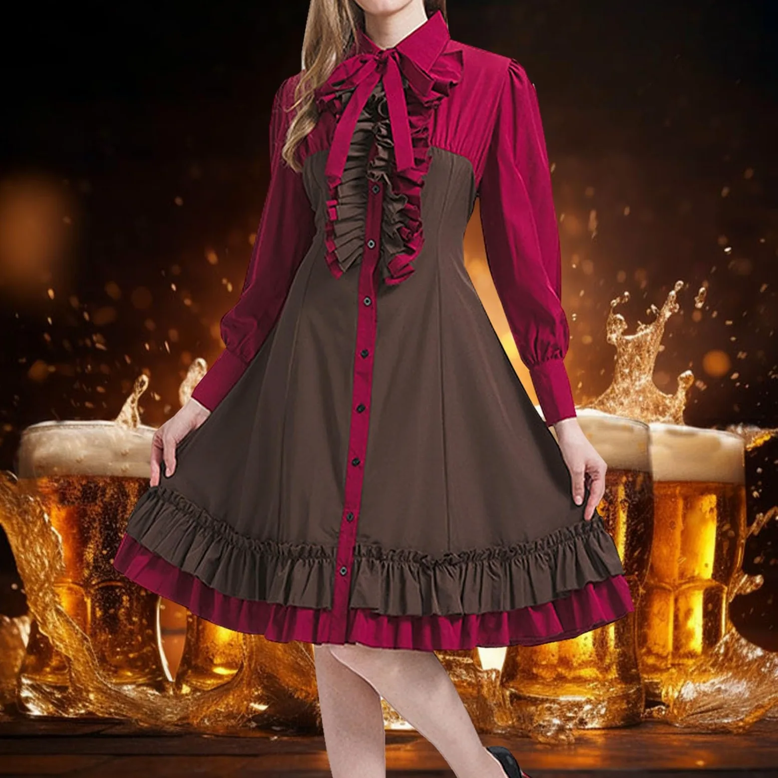2025 Elegante vestido de cosplay, disfraz gótico de lolita con mangas largas de encaje, detalle de lazo para fiesta, Halloween, evento formal, disfraz de dinosaurio inflable, disfraz de Halloween