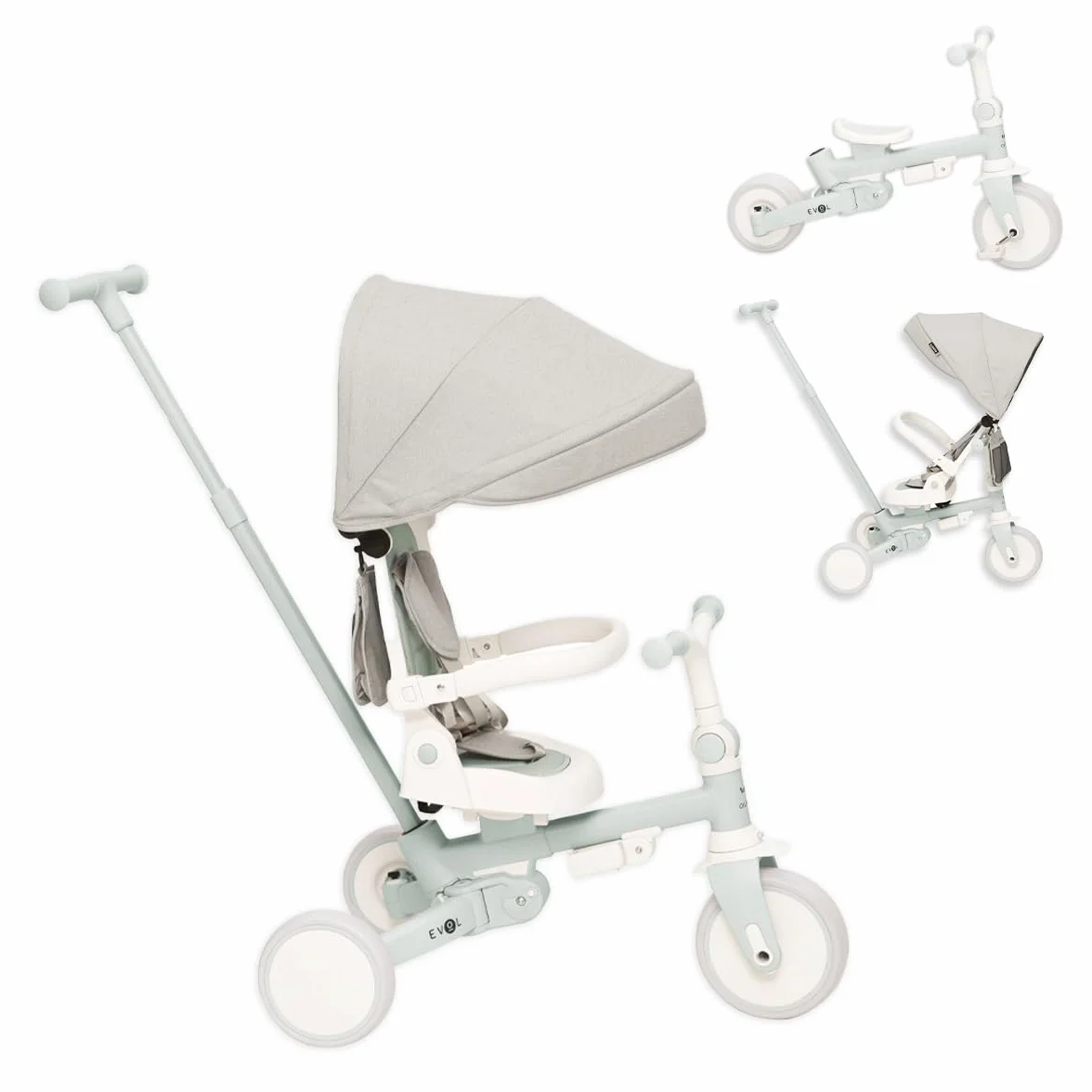 Triciclo Evolutivo 5 en 1 Olmitos by Tutete para Bebés y Niños 12 Meses a 6 Años | Convertible en Bicicleta con o sin Pedales | Mango de Empuje, Cinturón 5 Puntos, Capota y Plegado Compacto