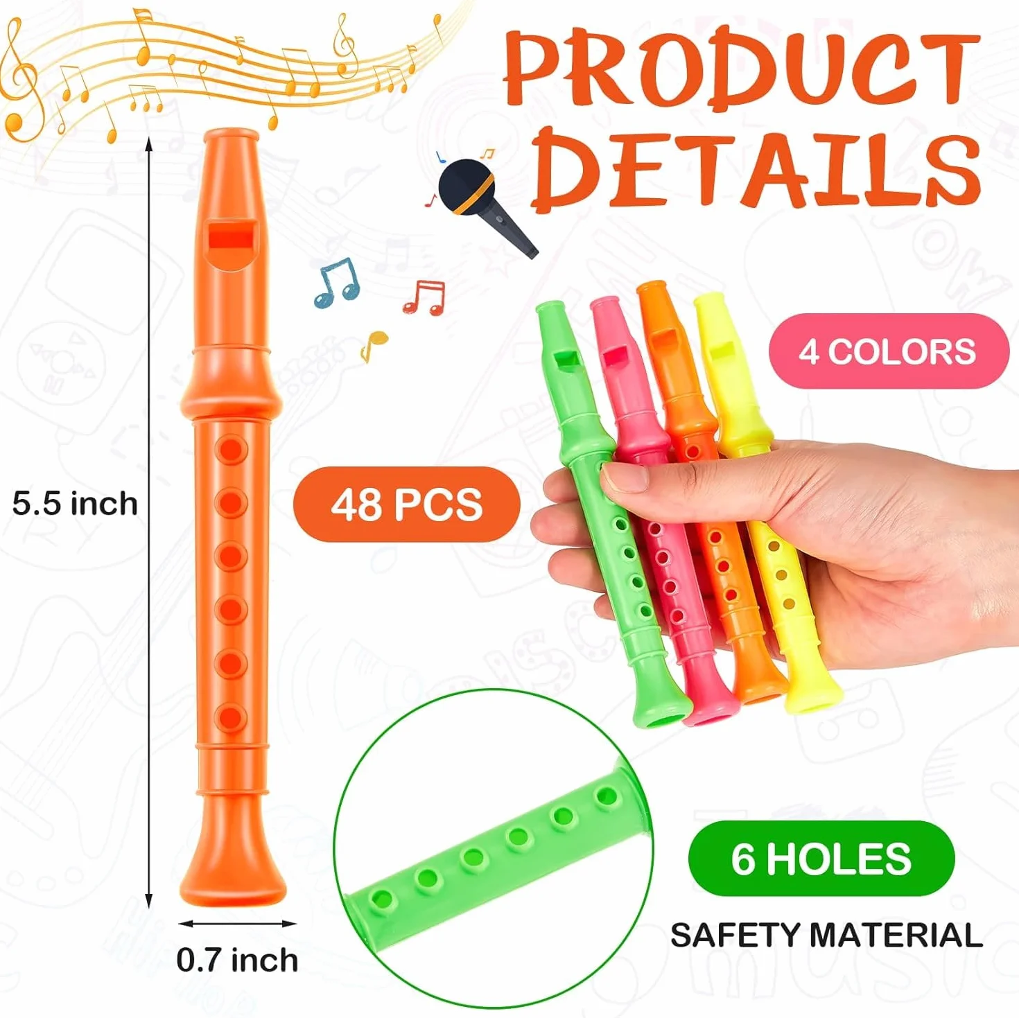24 Piezas Instrumento para Flauta Dulce para Niños, Flautas de Plástico 6 Orificios, Flauta Musical, Instrumentos Musicales, Juguete para Fiesta Música, Favores Fiesta para Niños, Regalo Rellenos Bols