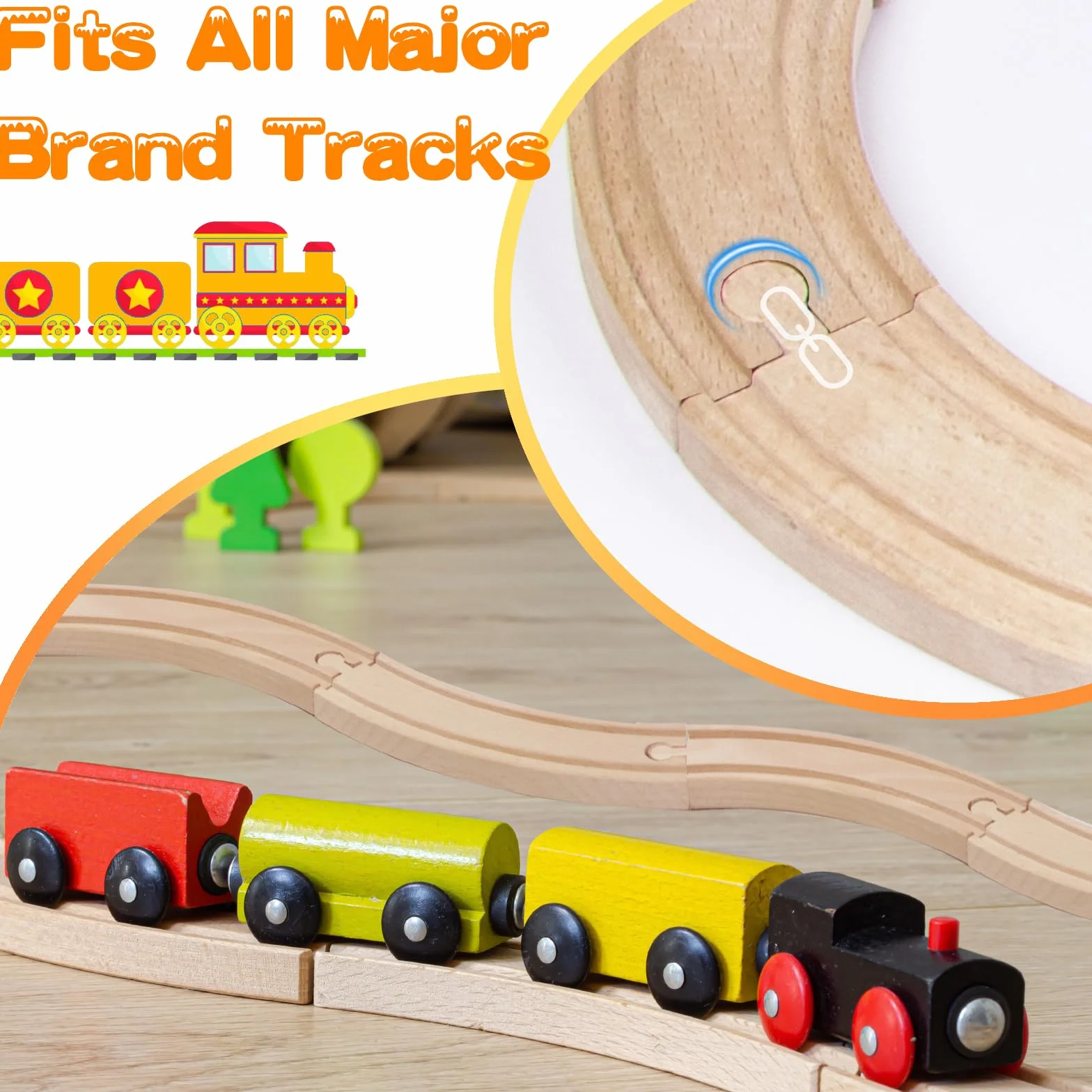 Juego de rieles de madera, compatible con todos los accesorios de tren de madera y rieles de madera, resistente y duradero, juego de ampliación para maquetas, juego creativo para niños a partir de 3