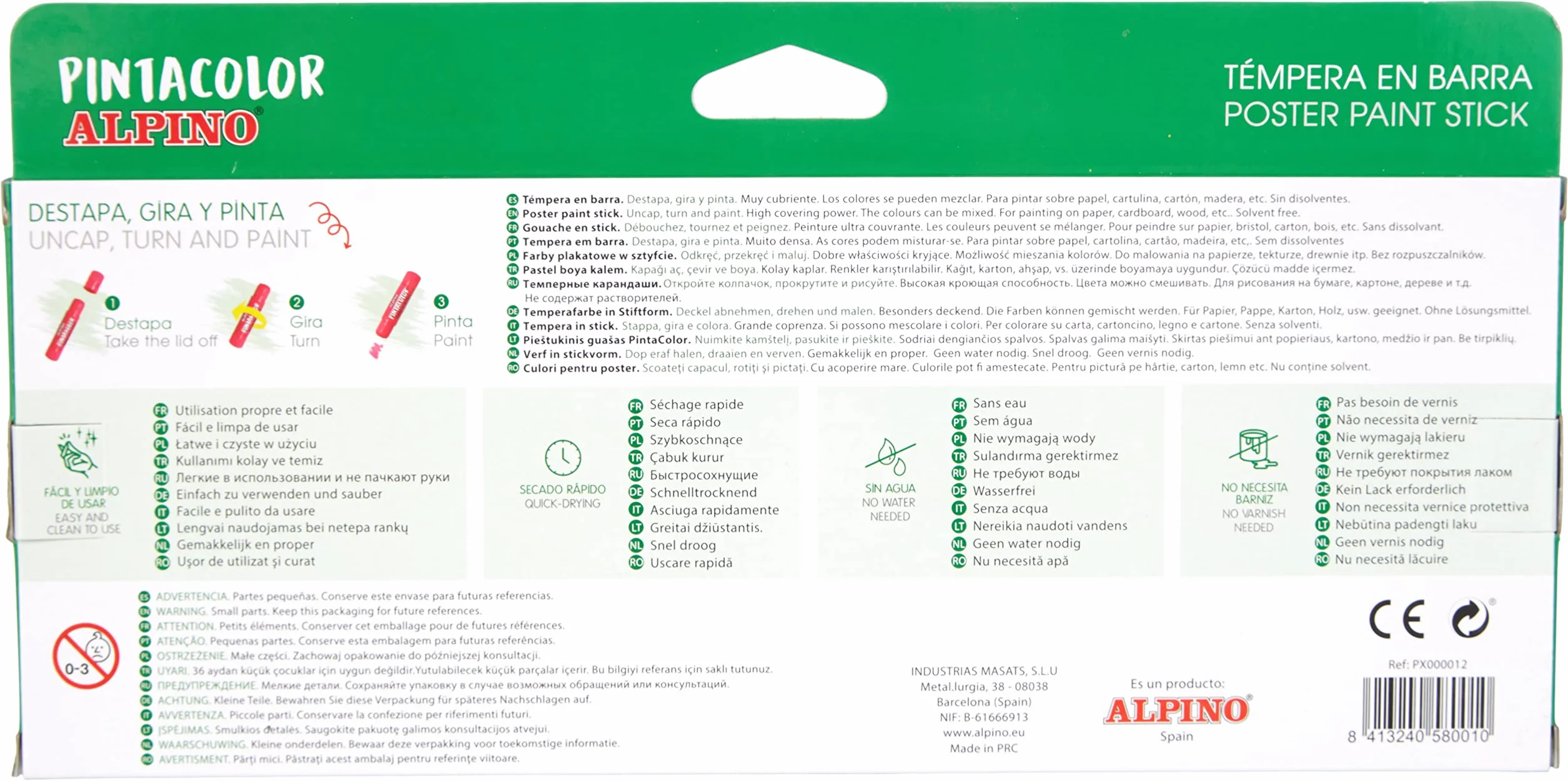 Alpino PX000012 - Témpera sólida, 12 unidades, multicolor, Única