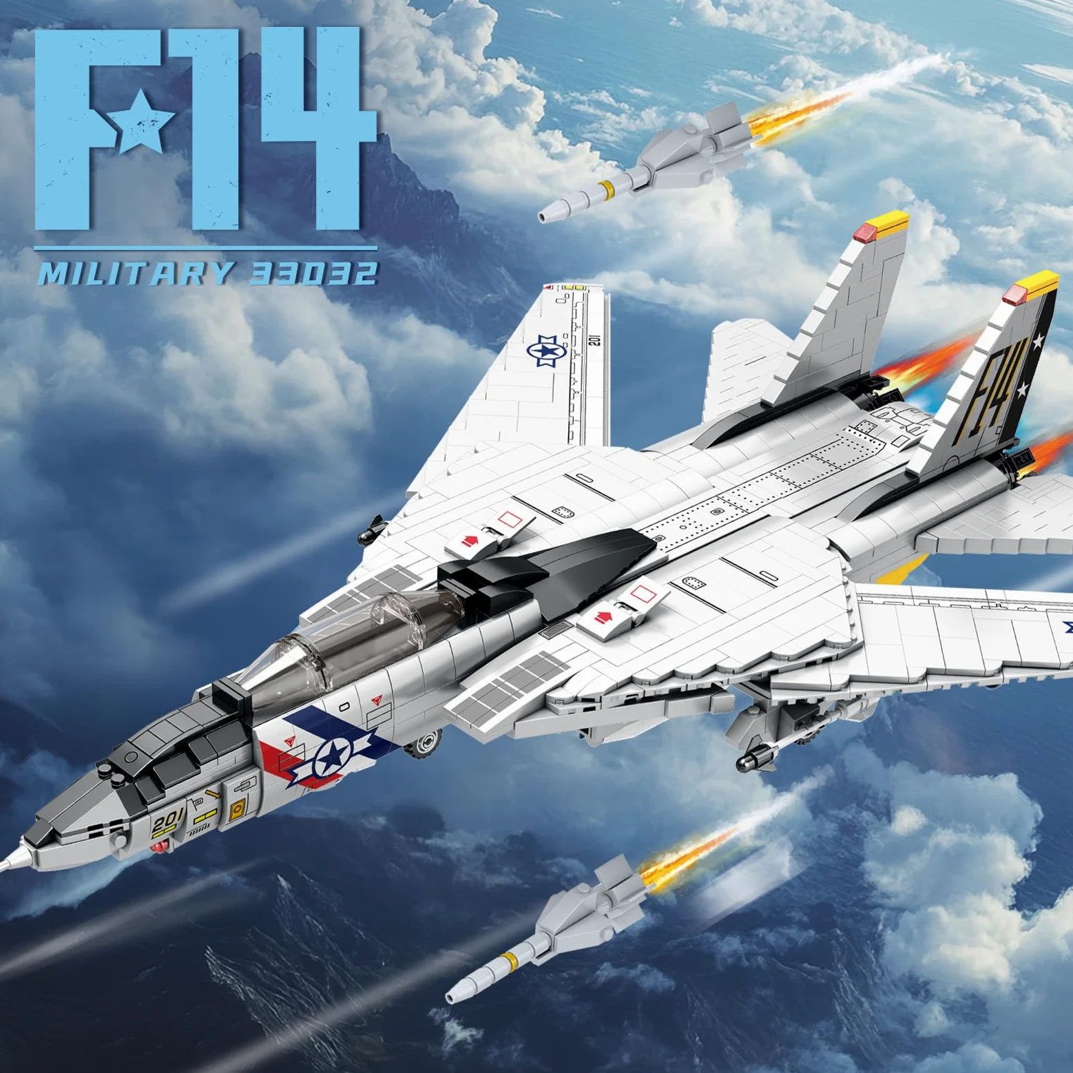 Reobrix F-14 Tomcat Fighter Jet - Juego de construcción de 1600 bloques de alas móviles, kit de modelo de avión militar para adultos y niños a partir de 14 años, unisex, no plegable