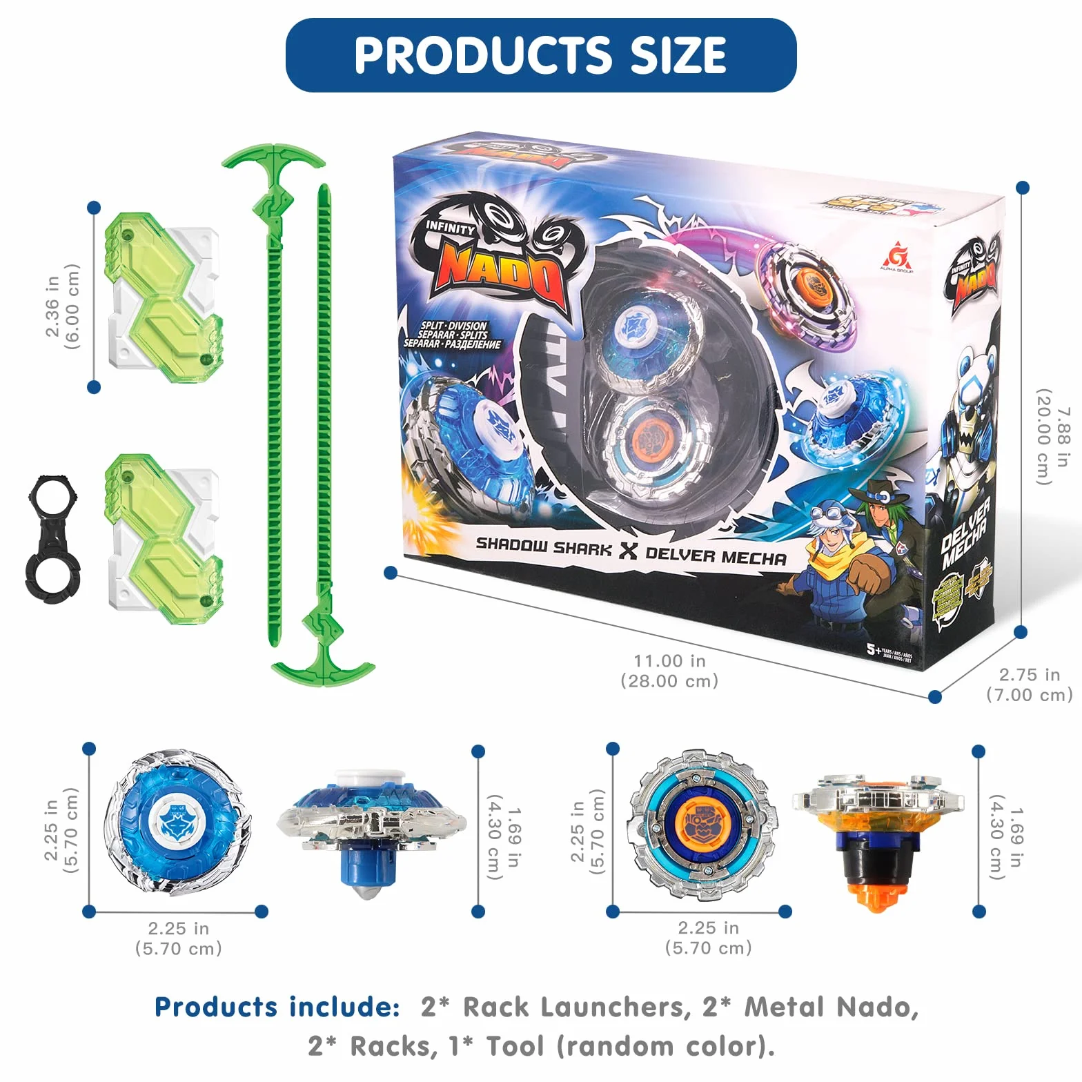INFINITY NADO Spinning Tops para Niños de Juguete de Metal, Battle Tops Spinning Top Launcher Toy Boys, Infinity Nado Spinning Tops Boys 5+ Years, YW624602 Shadow Shark Delver Mecha Game