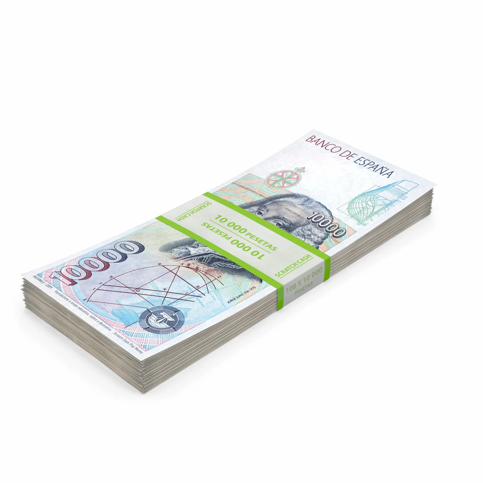 Scratch Cash Pesetas 100 x 10.000 Dinero para Jugar (Tamaño real)