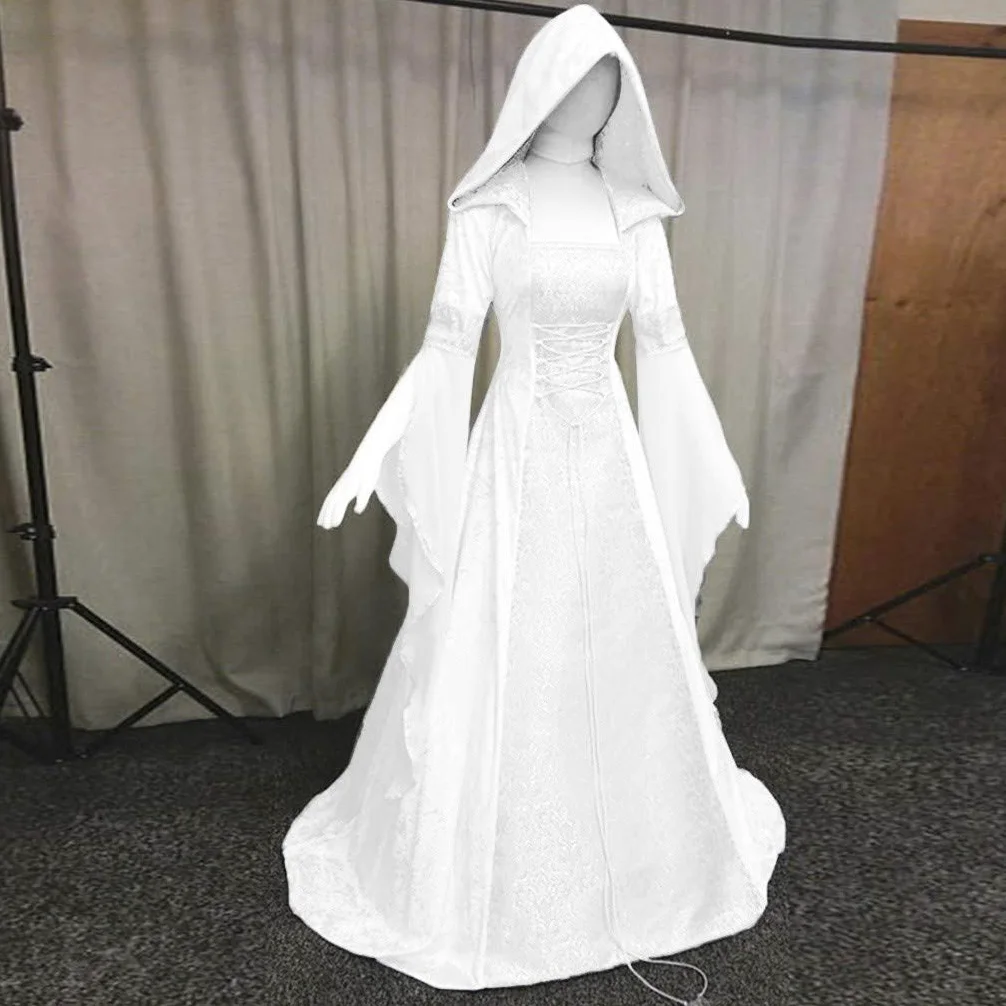 Disfarce Carnaval Mulher Vestido Medieval para Mujer con Mangas Trompeta Disfraz Medieval Medieval corsé de Manga Acampanada Bruja de Mujer Halloween, Fiesta, Princesa, Disfraz