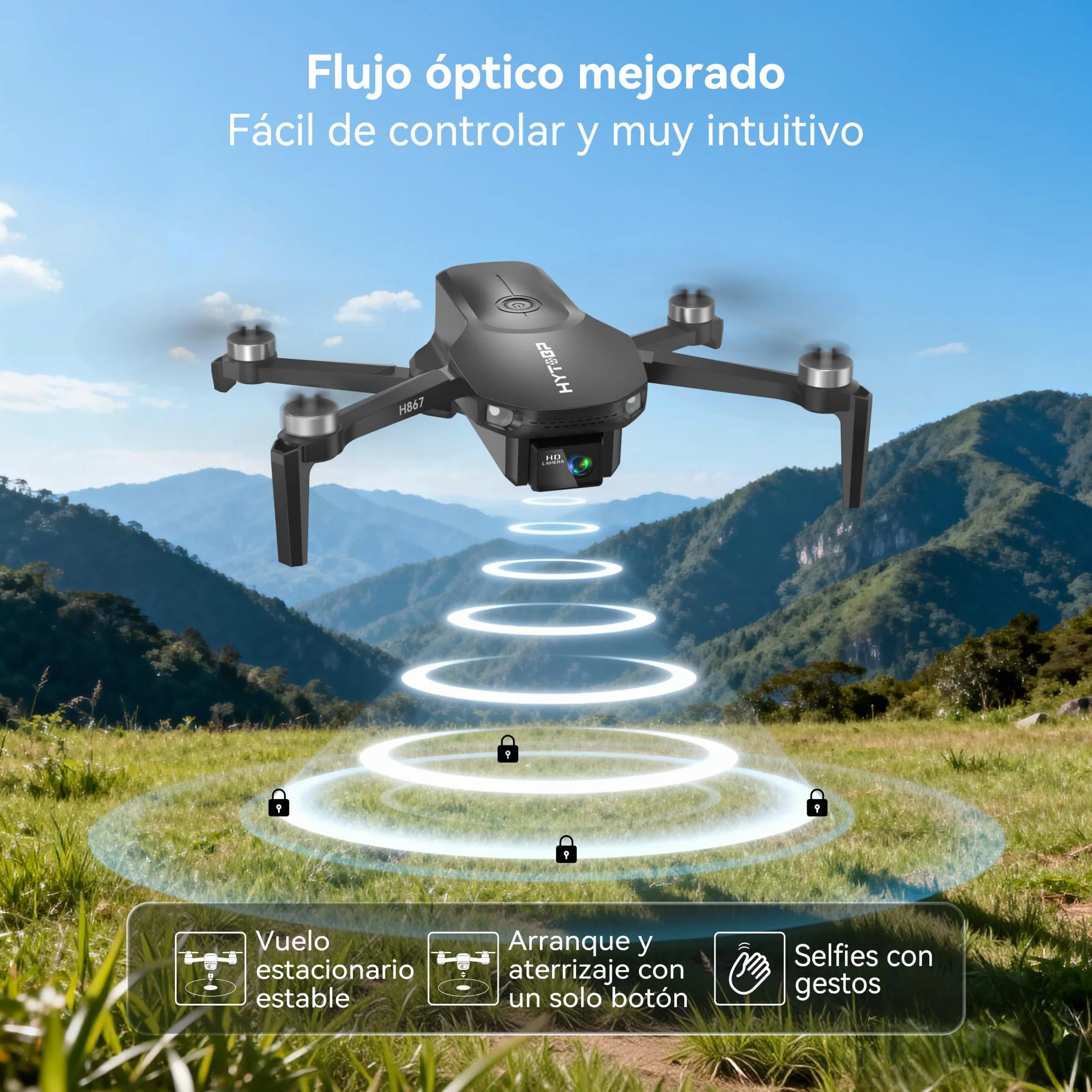 H867 Drones con Cámara 4K para Adultos y Principiantes, Motor Sin Escobillas, 36 Min de Vuelo (2 Baterías), Volteretas 360°, Cuadricóptero RC Plegable(Negro)(Estándar)