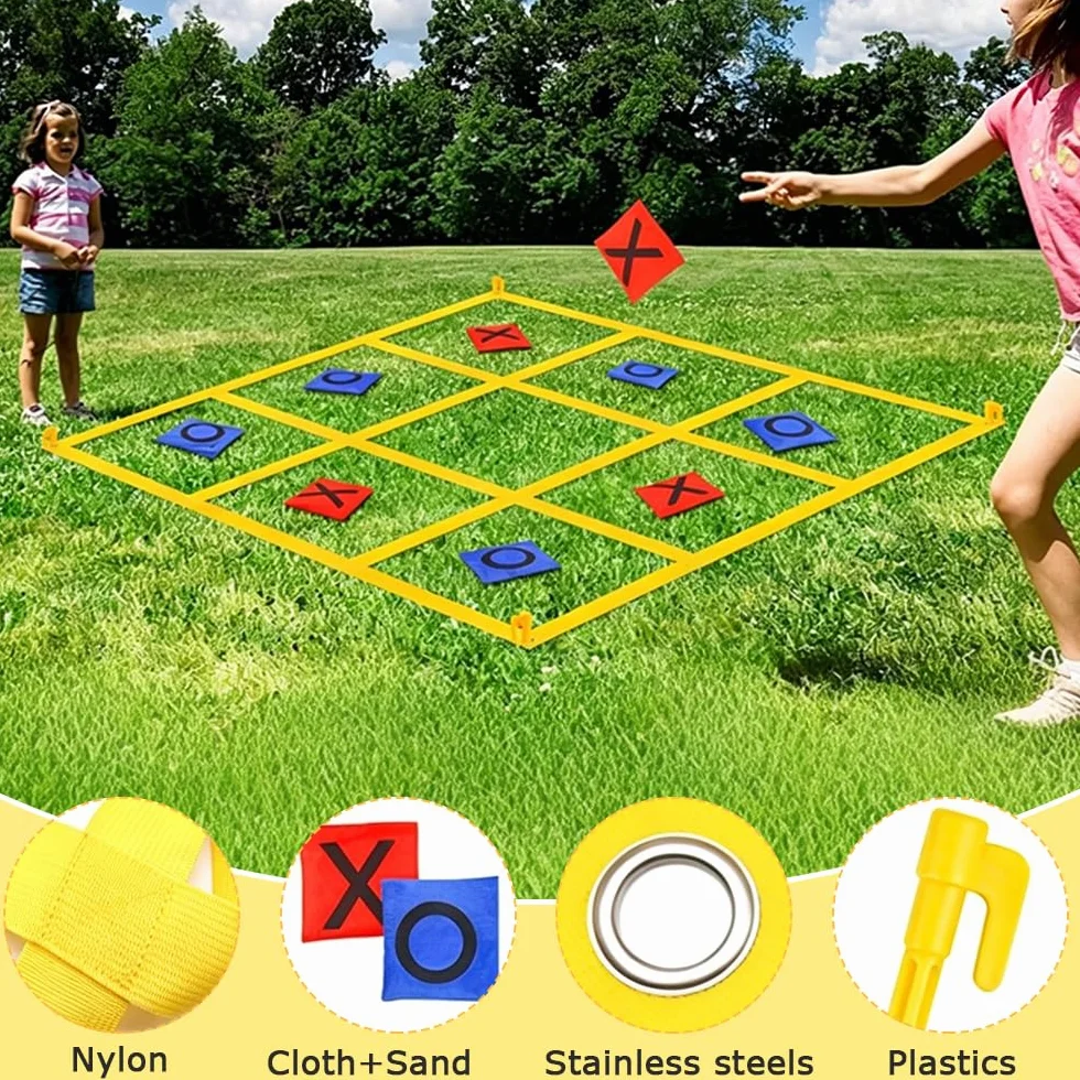 Juego para Exteriores Tic TAC Toe, Juego Gigante de Tres en Raya 1.2m con 10 Piezas X y O, Juegos De Patio Gigantes para Adultos, para Exteriores, Camping, día de Campo, para la Familia