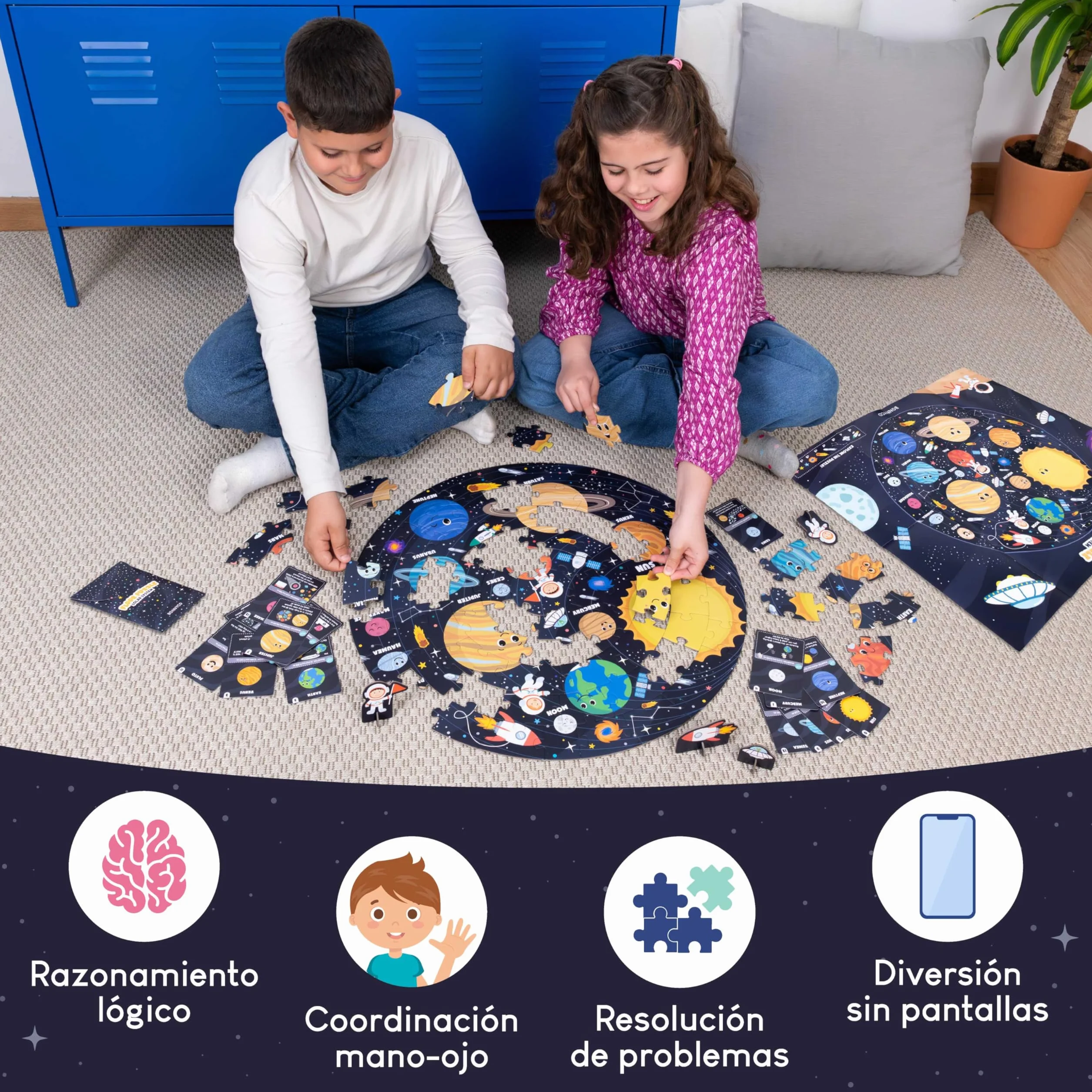 BONNYCO Puzzle XXL Sistema Solar 70 Piezas 58x58 cm Rompecabezas Redondo Planetas Juegos Educativos Niños 4 Años