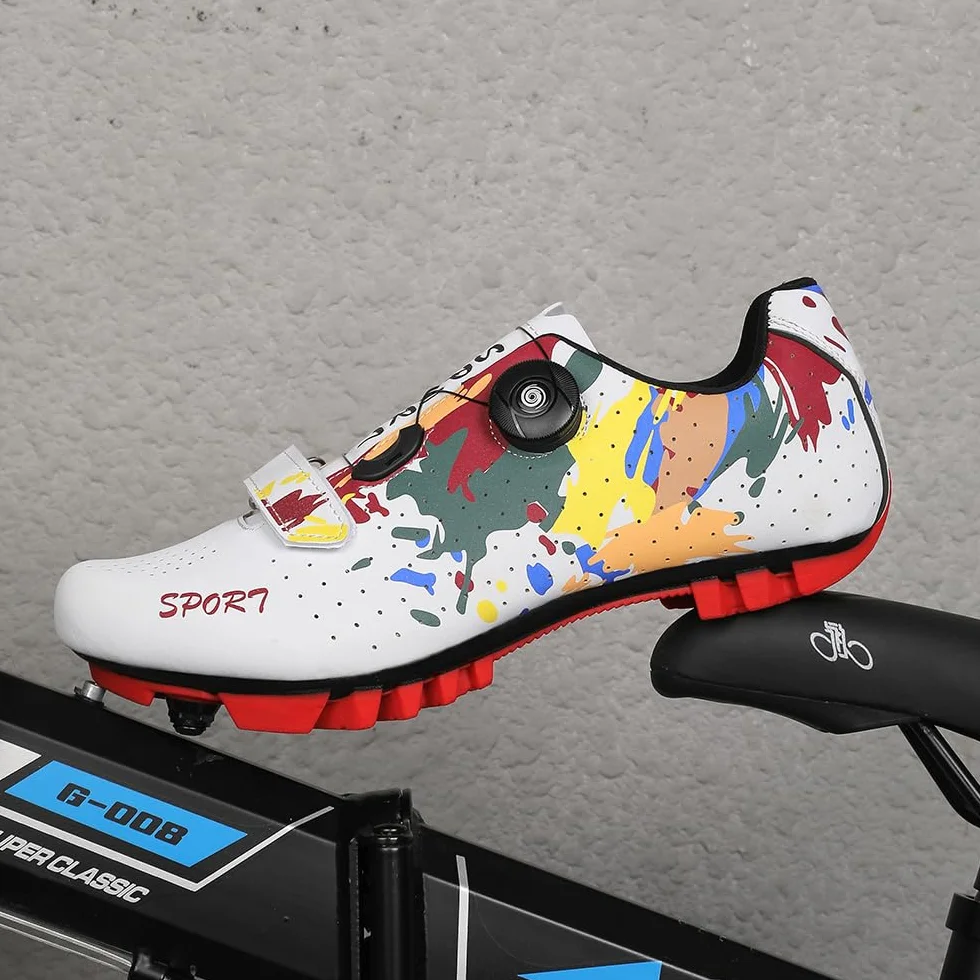Hixingo Zapatilla de Ciclismo Hombre Mujer Graffiti Colorido Impresión Zapatos MTB Compatibles SPD Lock System