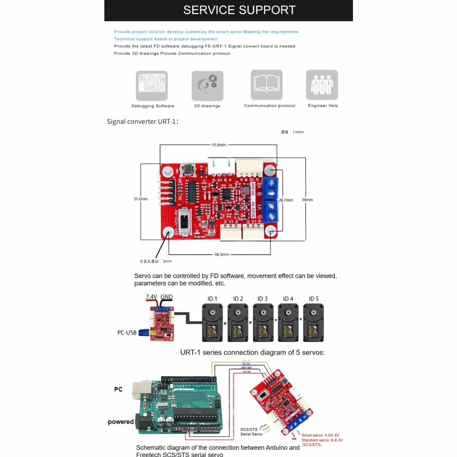 Feetech ST-3215 Servomotor robot 360° 7.4V 19kg codificador magnético servo bus serial