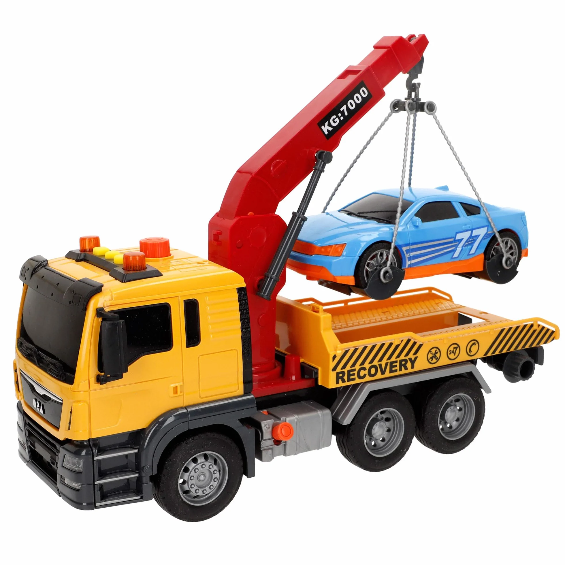 ColorBaby 39058 Speed & Go Camión grúa Juguete, con Luces y Sonidos, Brazo Extensible, Interactivo, Sistema de fricción, Escala 1:10, Coches para niños a Partir de 3 años