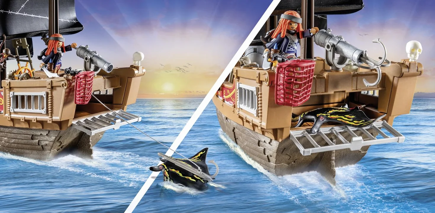 PLAYMOBIL Pirates 71530 Gran Barco Pirata, emocionante Batalla Naval y búsqueda Secreta de Tesoros en Alta mar, Incluyendo cañones, proyectiles y Ancla, Juguetes para niños a Partir de 4 años