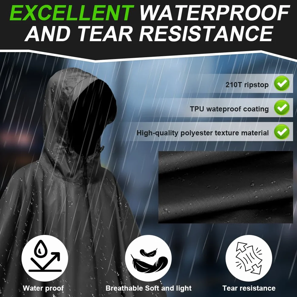 Vicloon Poncho de Lluvia Impermeable 210T 3 en 1 Multifuncional para Mujer Hombre