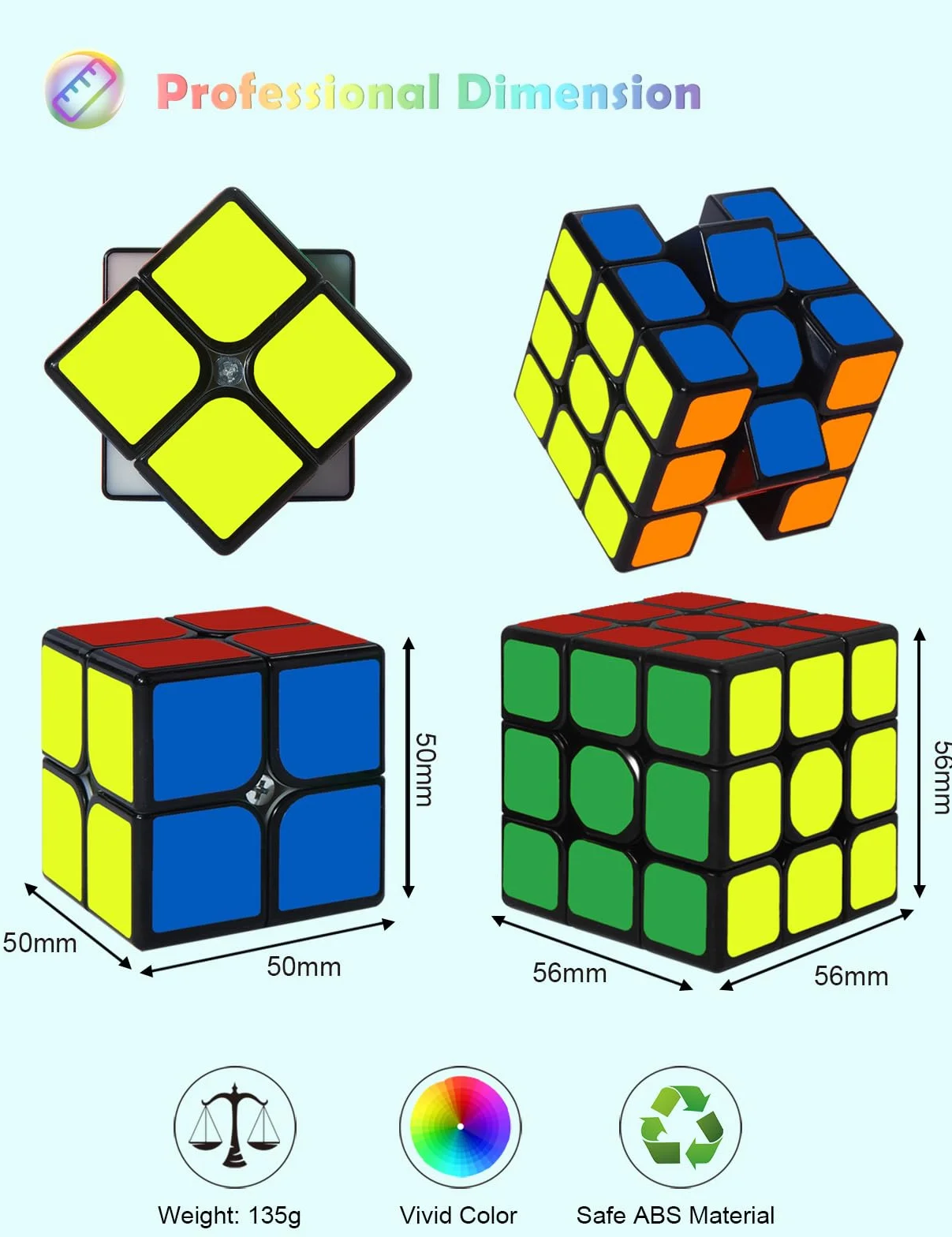 ROXENDA Speed Cube Set, Cubos de Velocidad 2X2 3X3 Speed Cube Originale Cubo Mágico con Instrucción