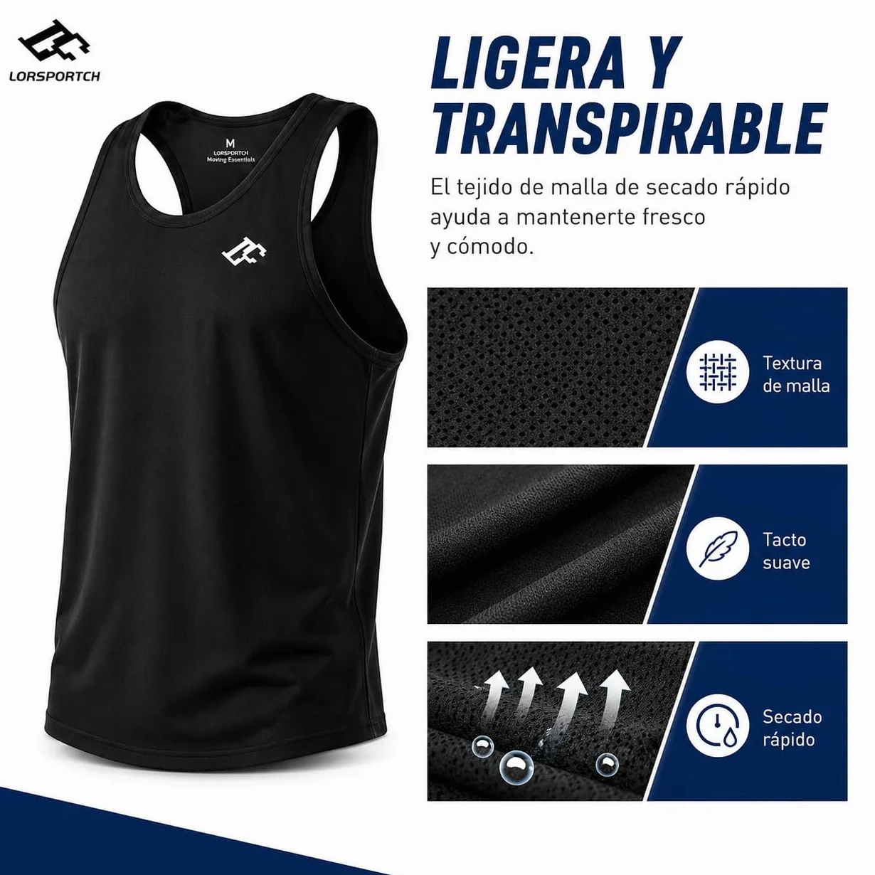 Camiseta sin Mangas para Hombre, Secado Rápido, Espalda en Y, Chaleco Muscular