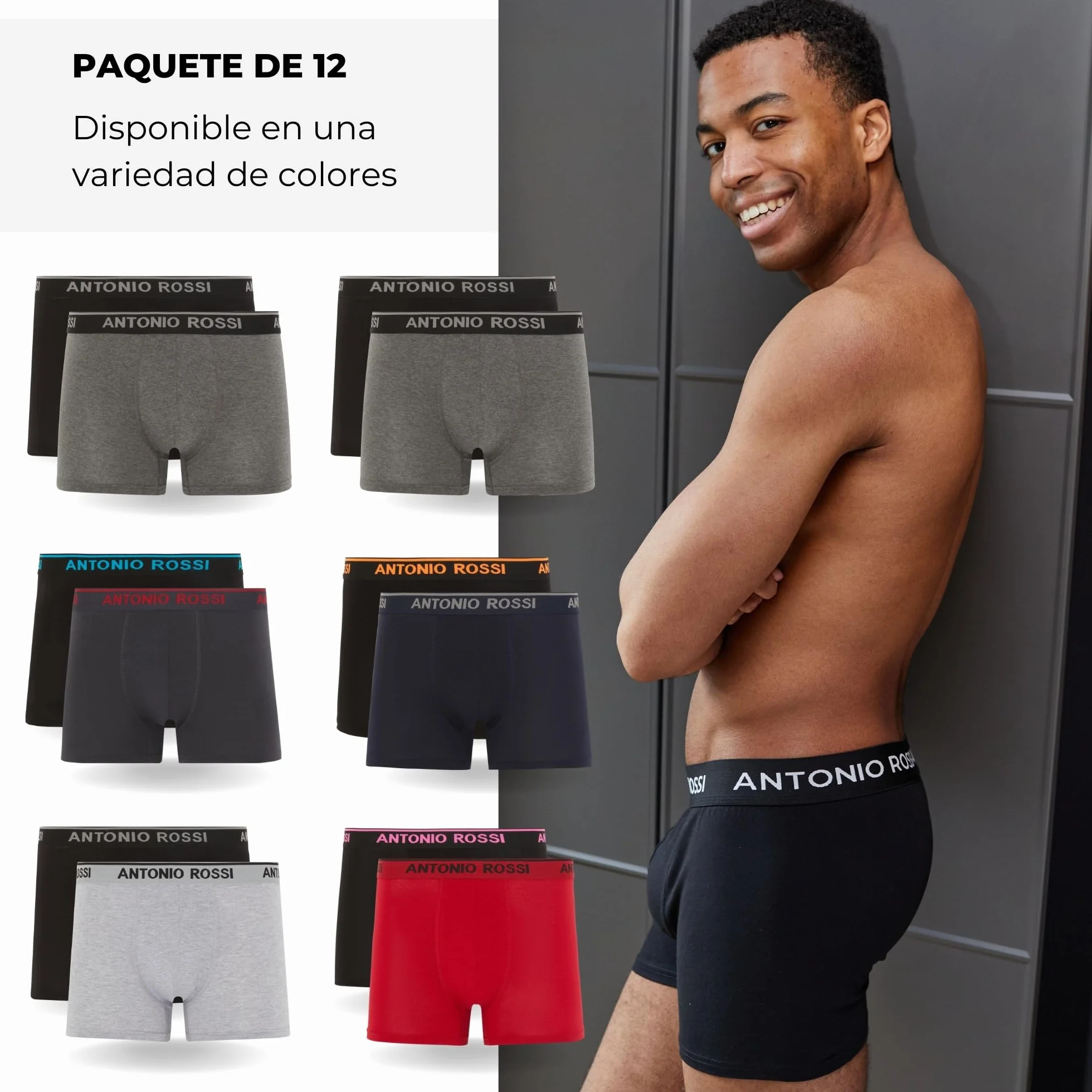 Antonio Rossi Boxers Ajustados para Hombre Paquete de 12 - Calzoncillos Tipo bóxer con Cintura elástica