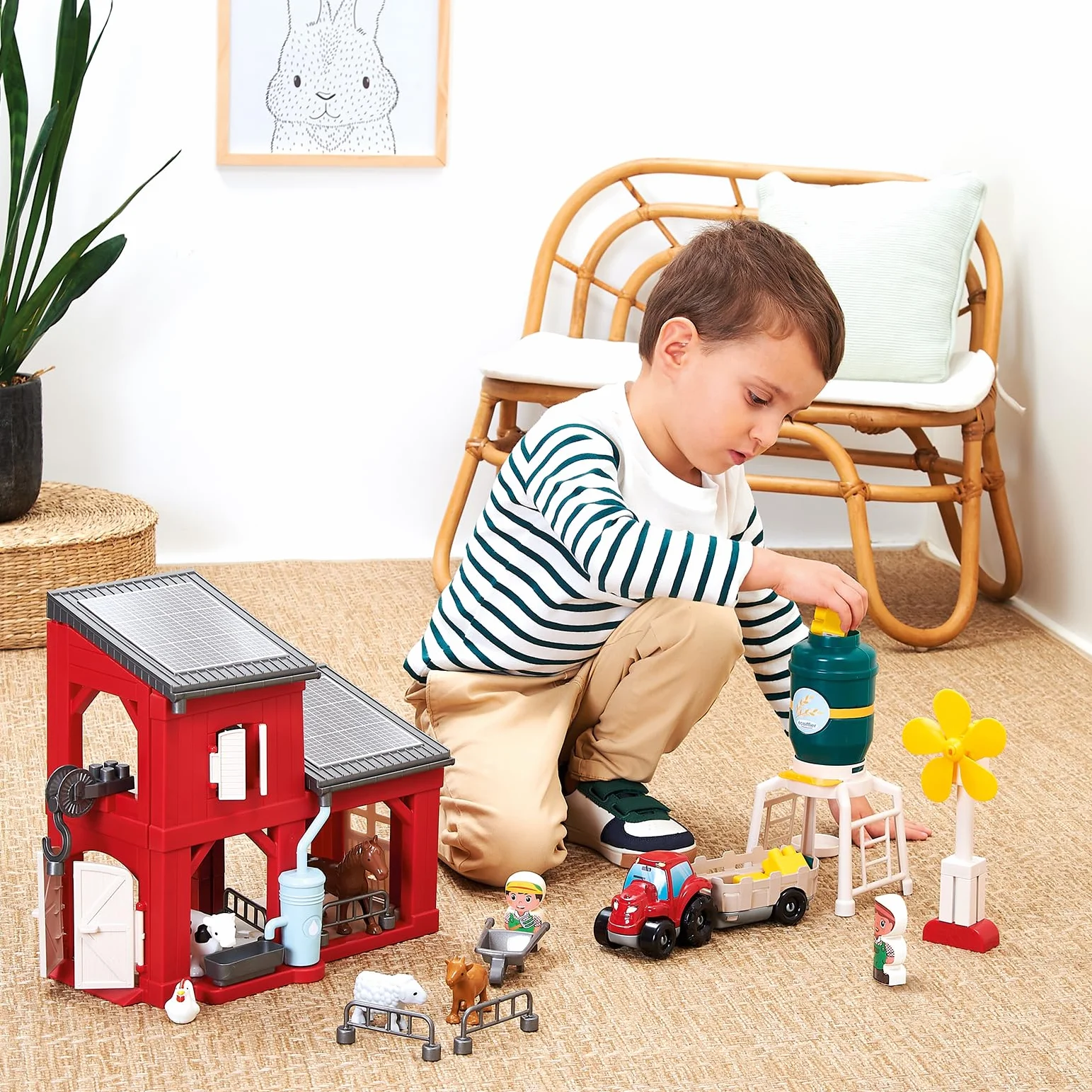 Ecoiffier Abrick Granja ecológica, Juego de construcción con Animales, Tractor, silo y Accesorios, con Paneles solares y aerogenerador, Juguete Educativo Desde 18 Meses (7900002979)