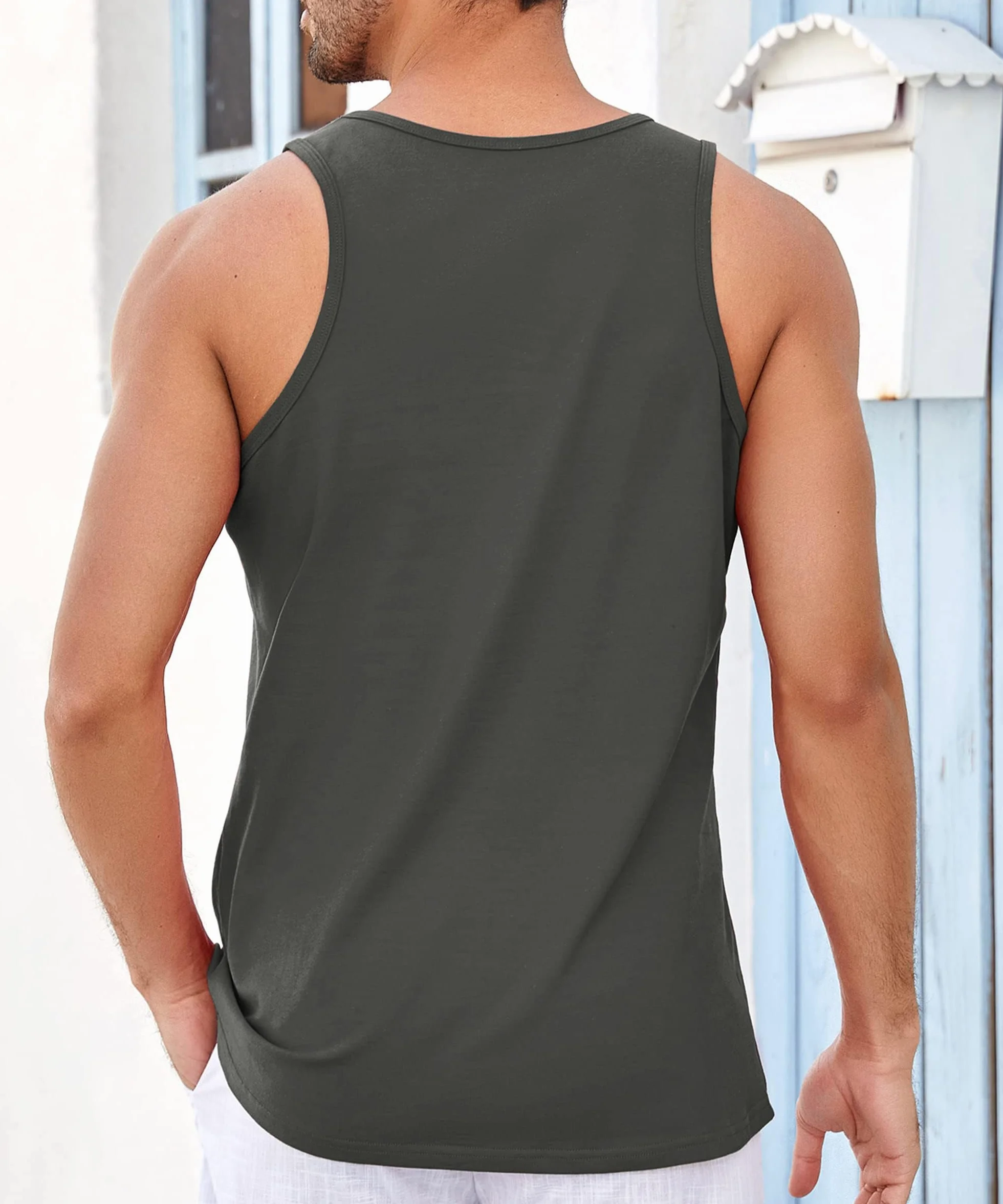 Runcati Camiseta de tirantes estampada para hombre, sin mangas, deporte, fitness, gimnasio, entrenamiento, camiseta interior de algodón transpirable