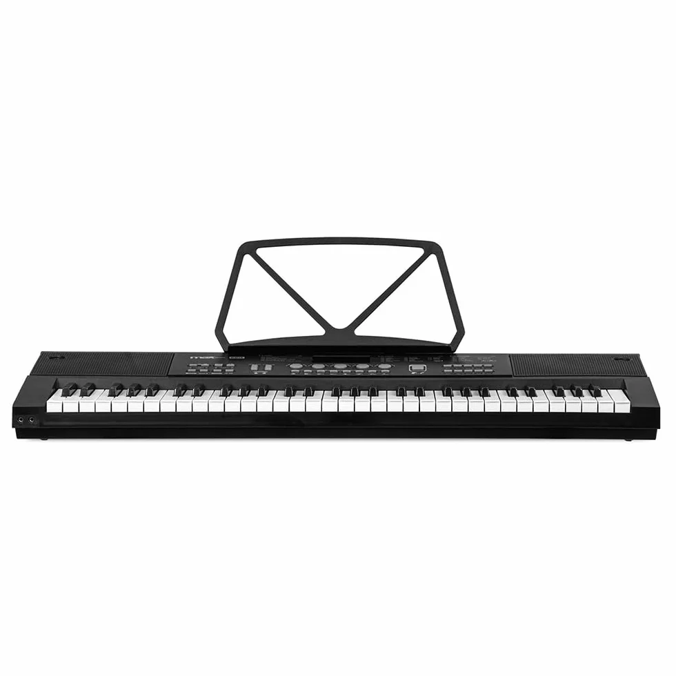 MAX KB15 - Teclado piano con 61 teclas, piano eléctrico con micrófono y altavoz, pantalla LCD, 70 canciones de demo, ideal para principiantes, función de aprendizaje, 26 sonidos, 8 percusiones, USB-C