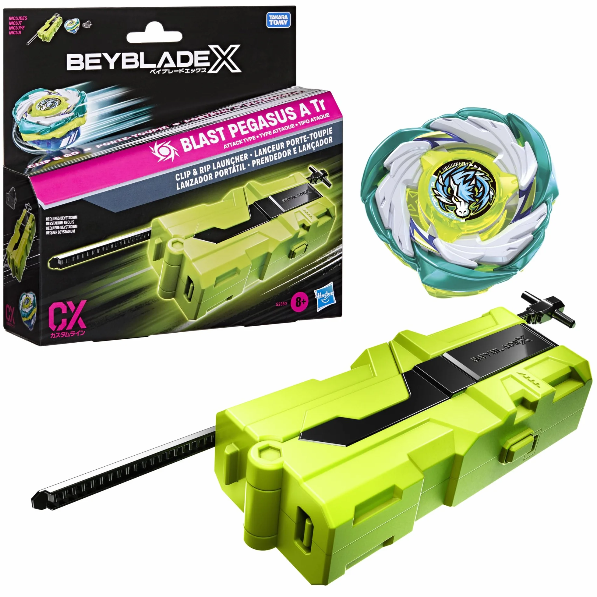 Beyblade X, Lanzador portátil con Top Takara Tomy Tipo Ataque de rotación Derecha, Juego de Tops de Batalla, A Partir de 8 años