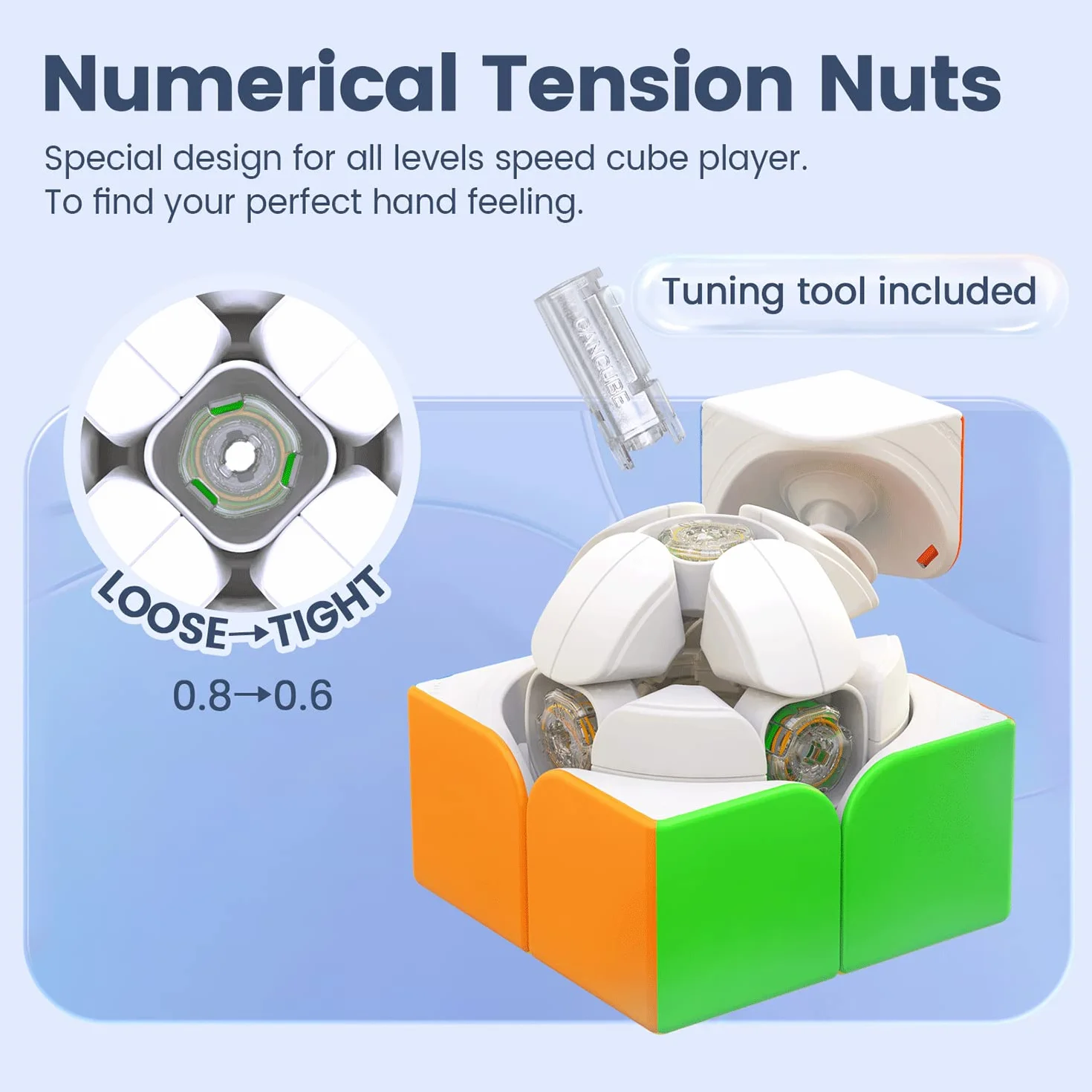 GAN Cubo de Velocidad 2 x 2, Mini Ligereza Speed Cube Original 51mm 47g- GES + & Batalla Ajustable, Puzzles para Adultos y Niños, Cubo Mágico No Magnético (Sin Pegatinas)，251 v2
