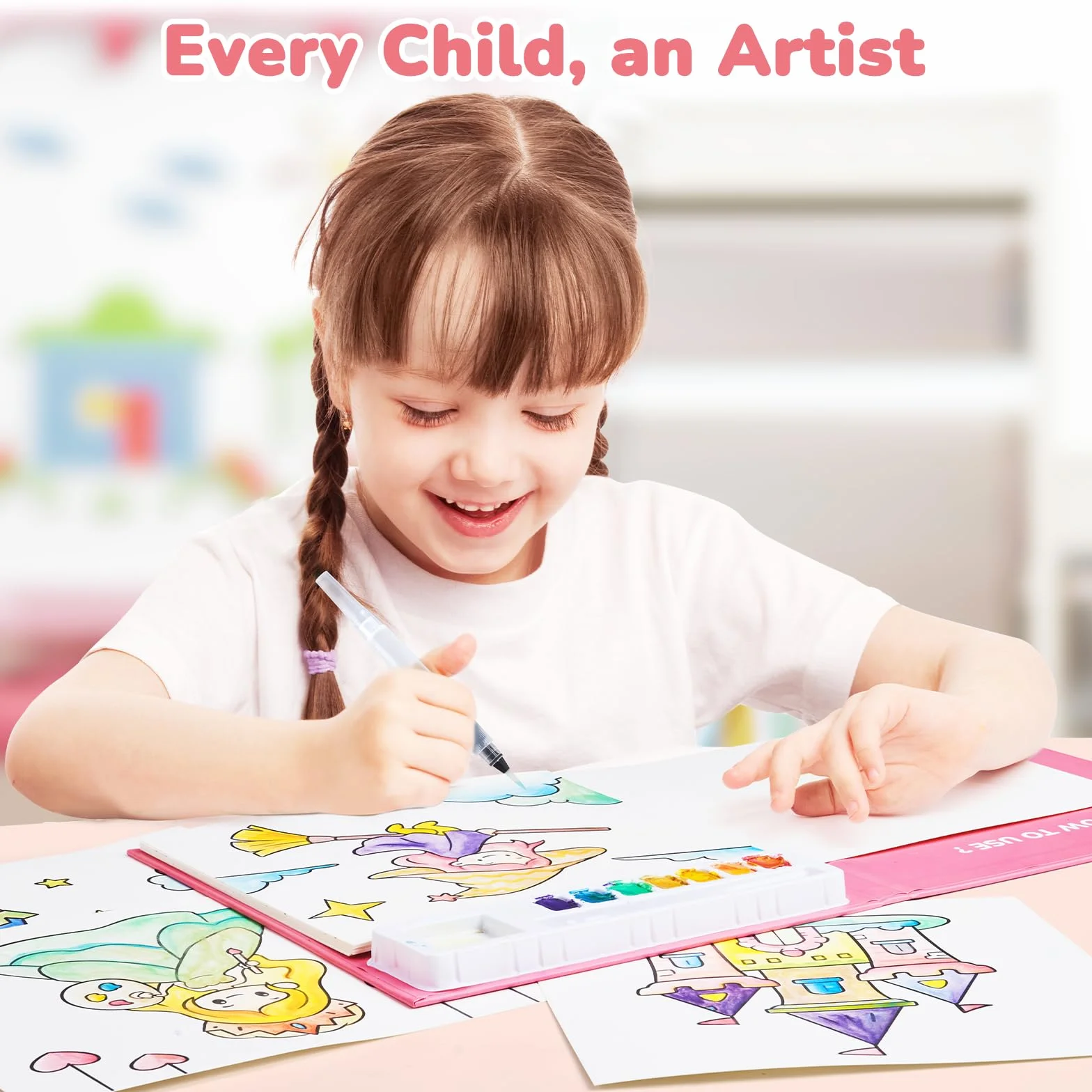 JoyCat Libro para colorear con acuarelas para niños pequeños a partir de 3-8 años, juego de acuarela para arte y manualidades, juguete educativo como regalo de cumpleaños para niños y niñas