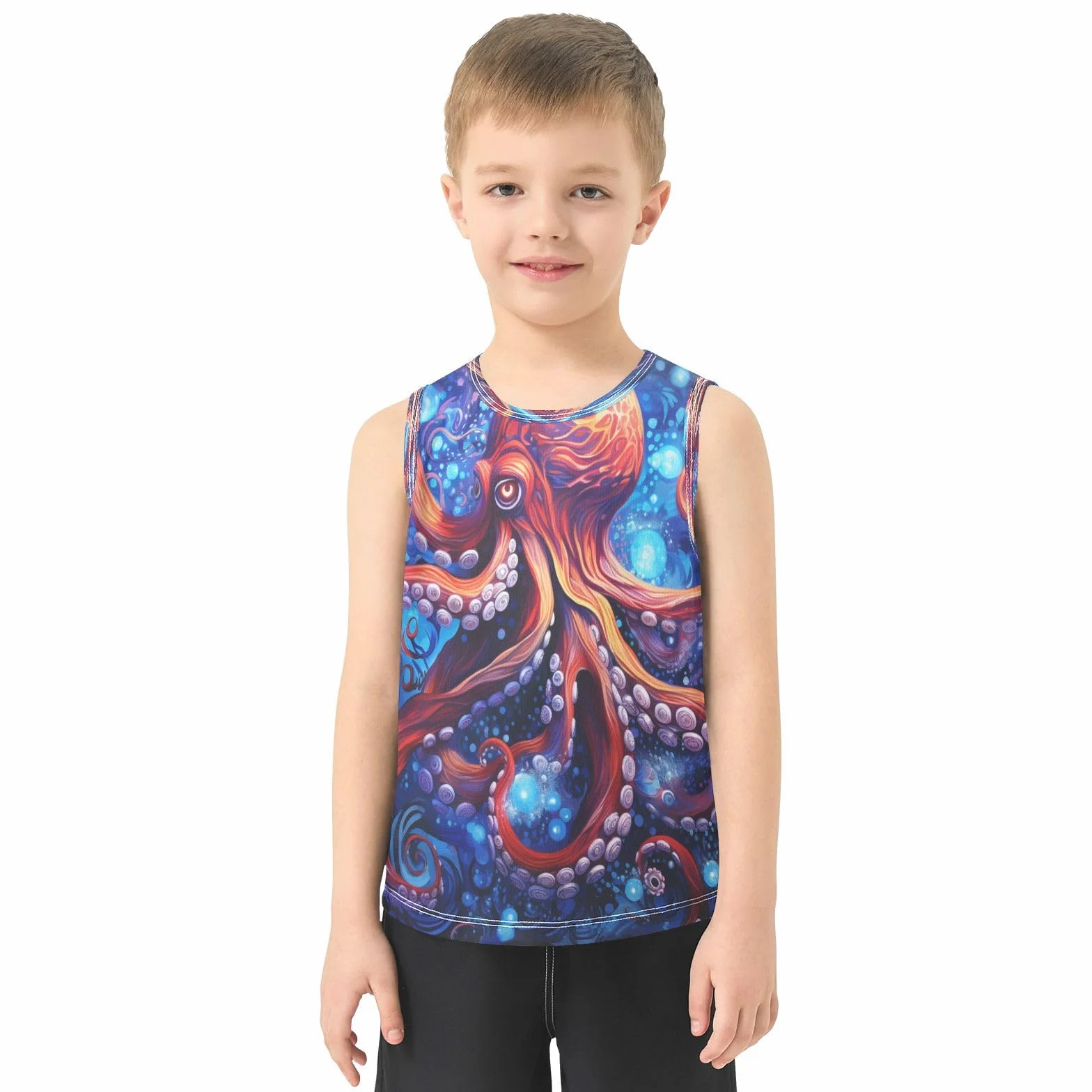 Pulpo Azul Espacio Camisetas Sin Mangas Tank Top para Niños Jóvenes Deportivas