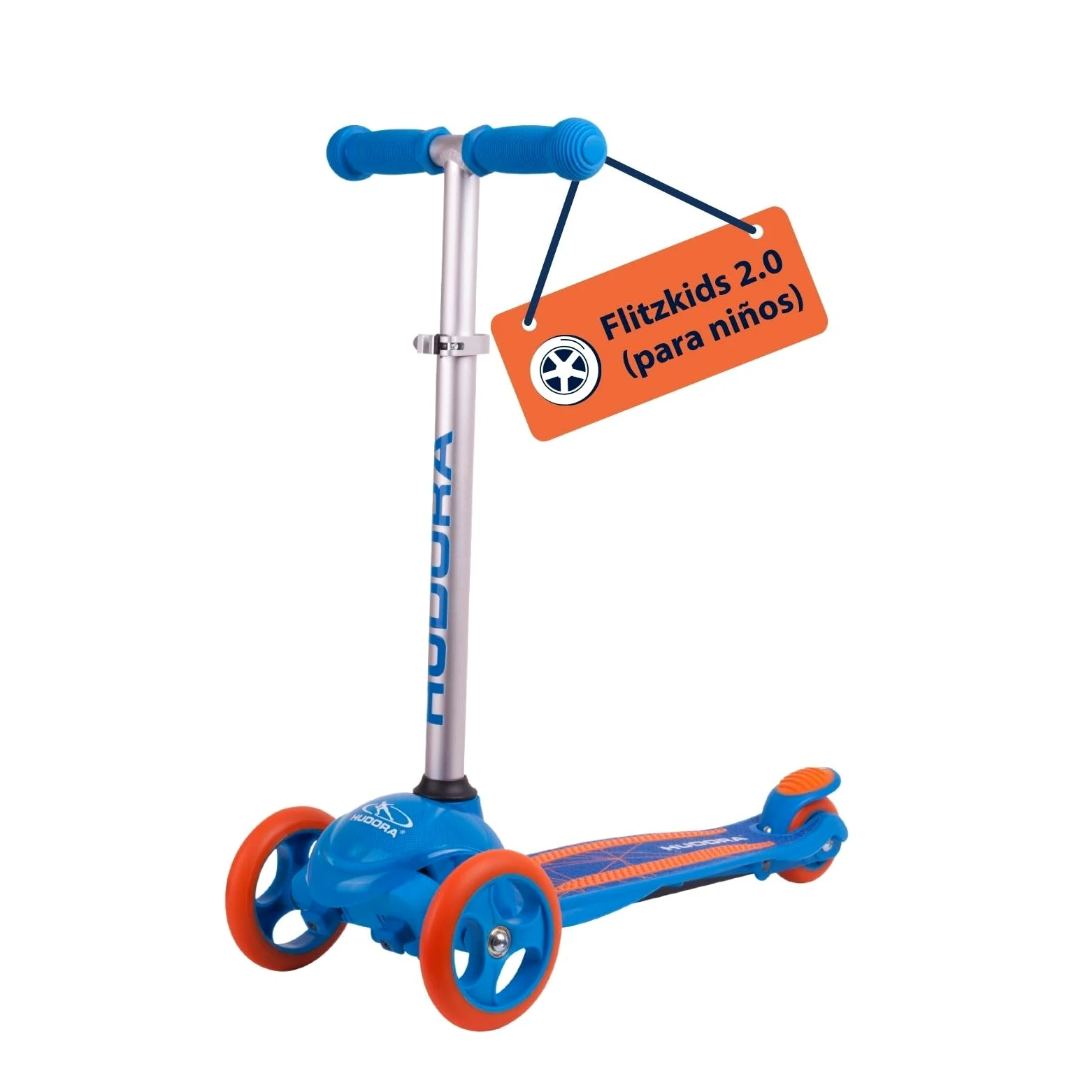HUDORA Scooter Flitzkids 2.0 I Patinete para niños resistente con amplia plataforma I Scooter de tres ruedas mini ajustable en altura y portátil para hasta 50 kg I Patinete de aluminio para niños