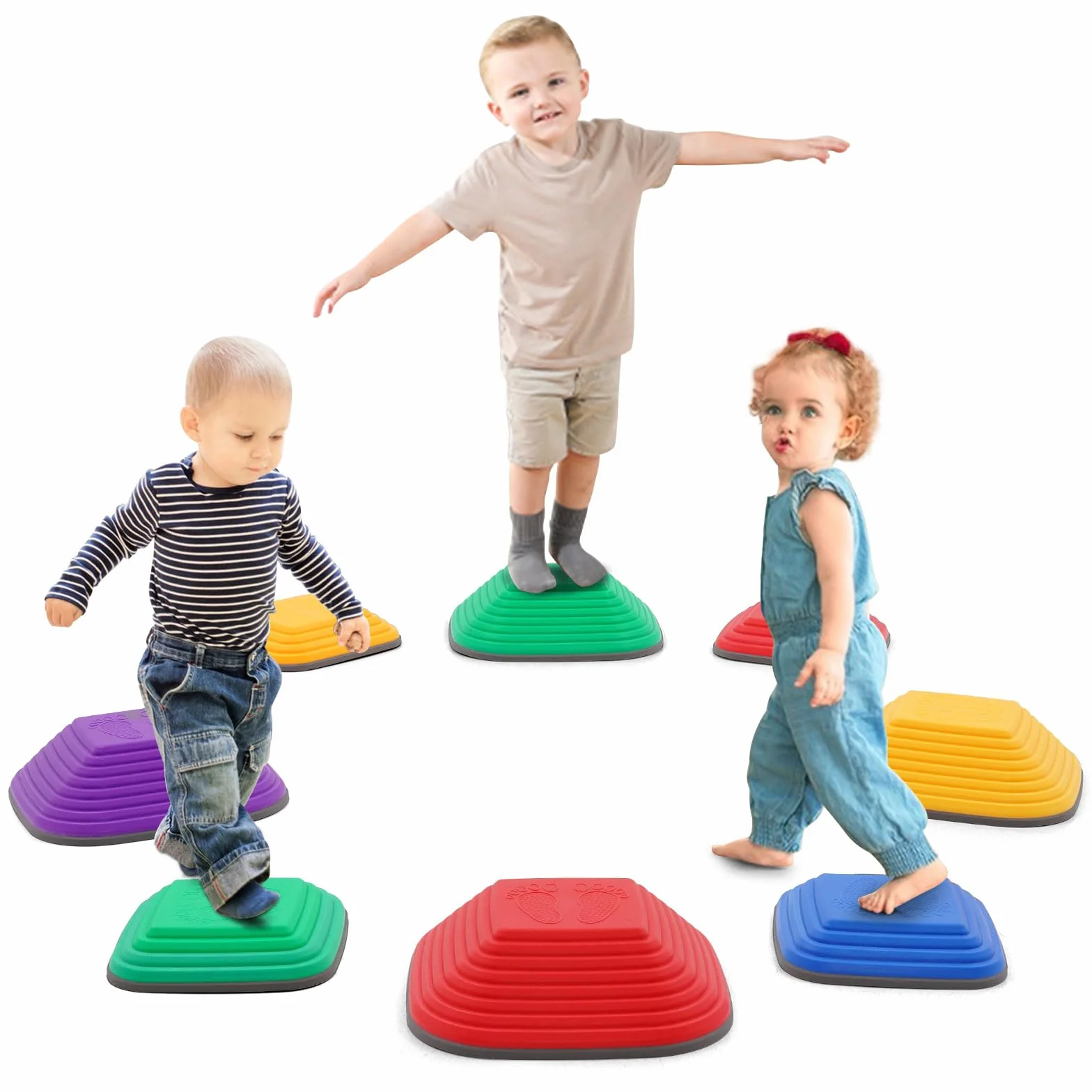 8 Piedras de Equilibrio para Niños,Piedras Apilables Antideslizante, Que Fomentan el Equilibrio y Habilidades Motoras en Niños, Curso de Obstáculos,Equipo de Juego para Jnteriores y Exteriores