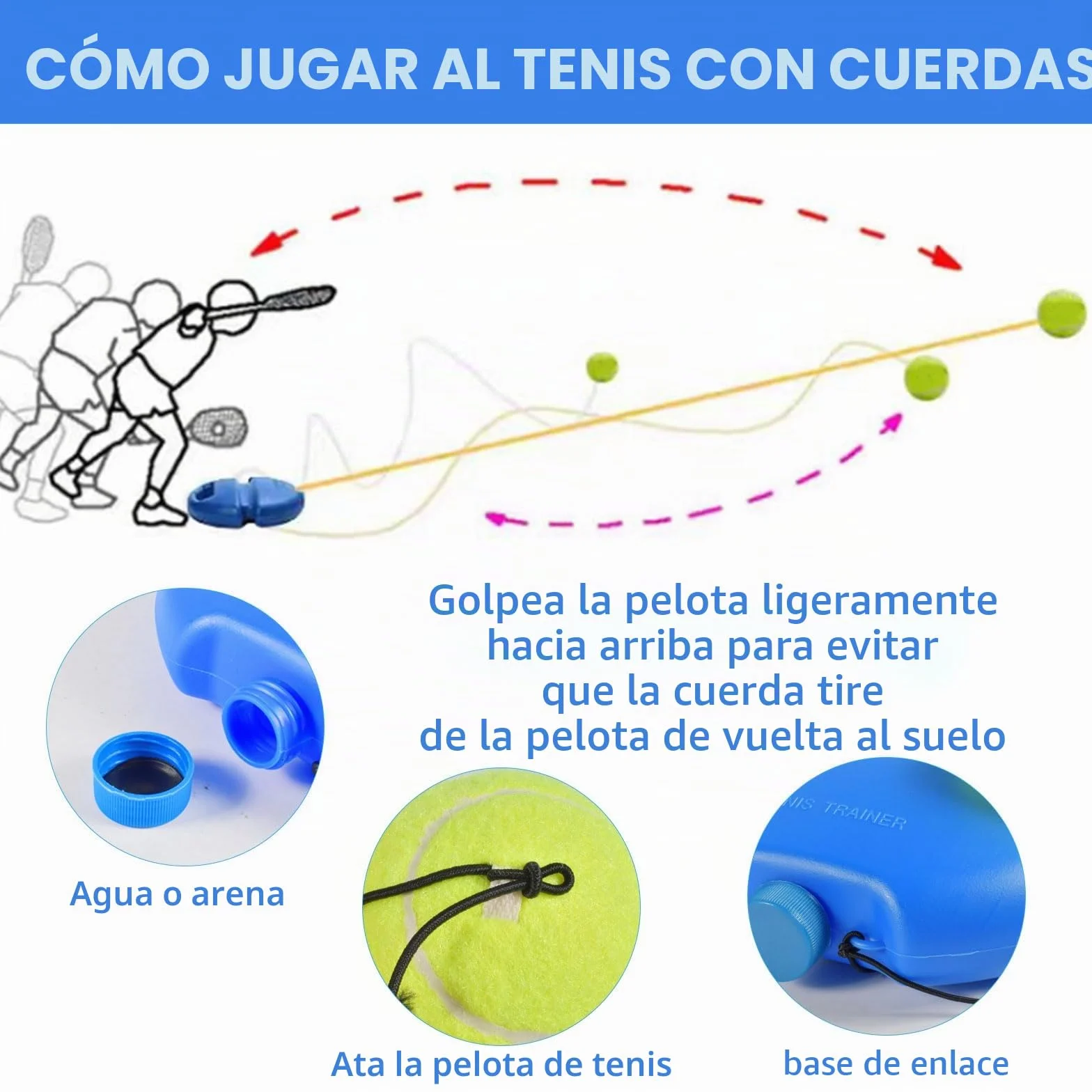 Funmo Juego de entrenador de tenis, tabla de base con 2 pelotas de rebote, banda de goma