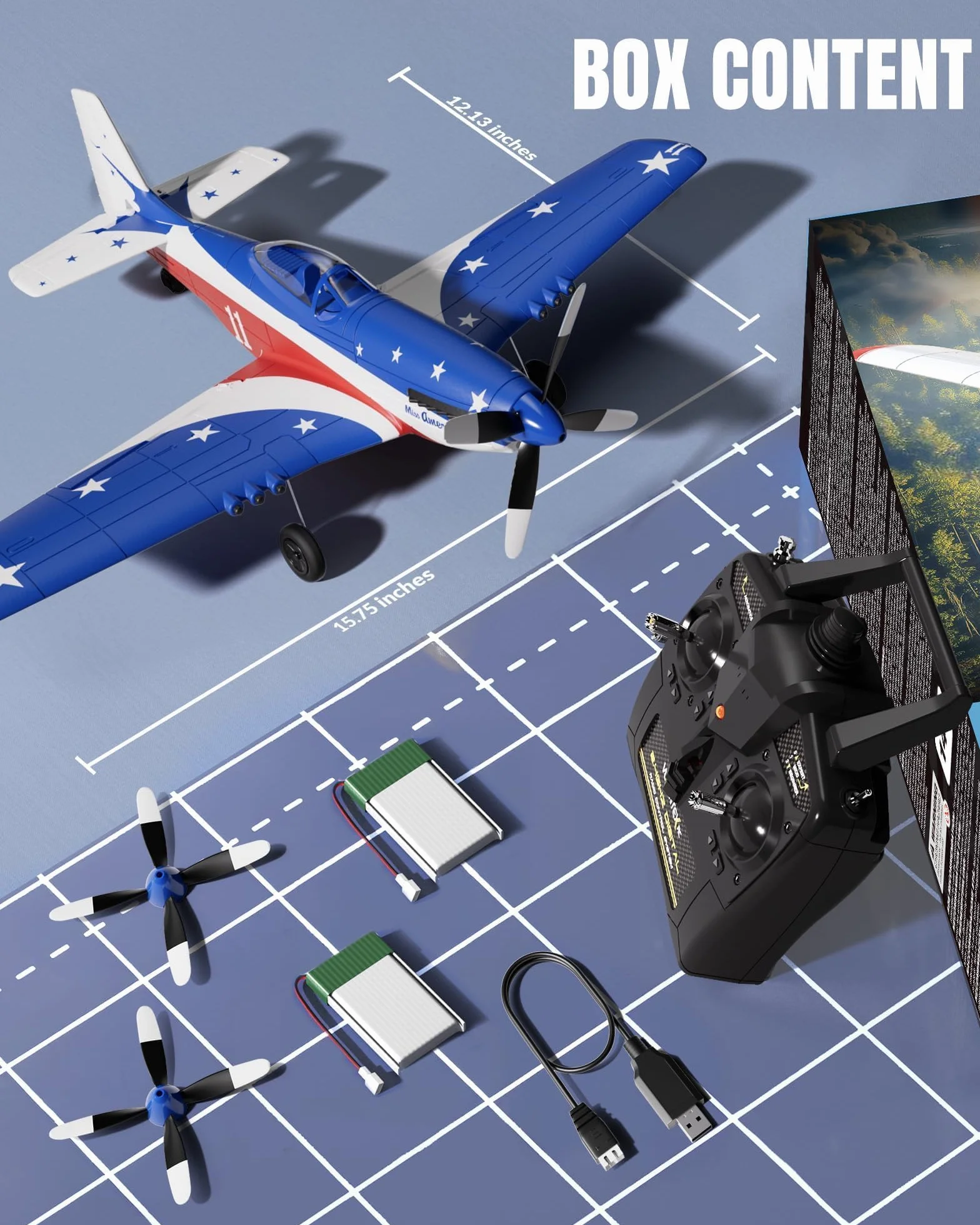 VOLANTEXRC Avión a control remoto de 4 canales P51d Mustang con giroscopios, Aileron, acrobacias aéreas, 3 modos de vuelo para adultos, niños y principiantes