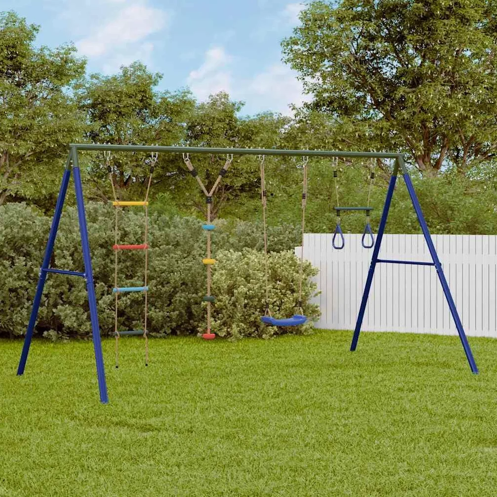 Juego de columpio con columpio trapezoidal, escalera de cuerda y cuerda de escalada de acero lacado, 341 x 185 x 185 cm, para jardín al aire libre, parque infantil, promueve movimiento
