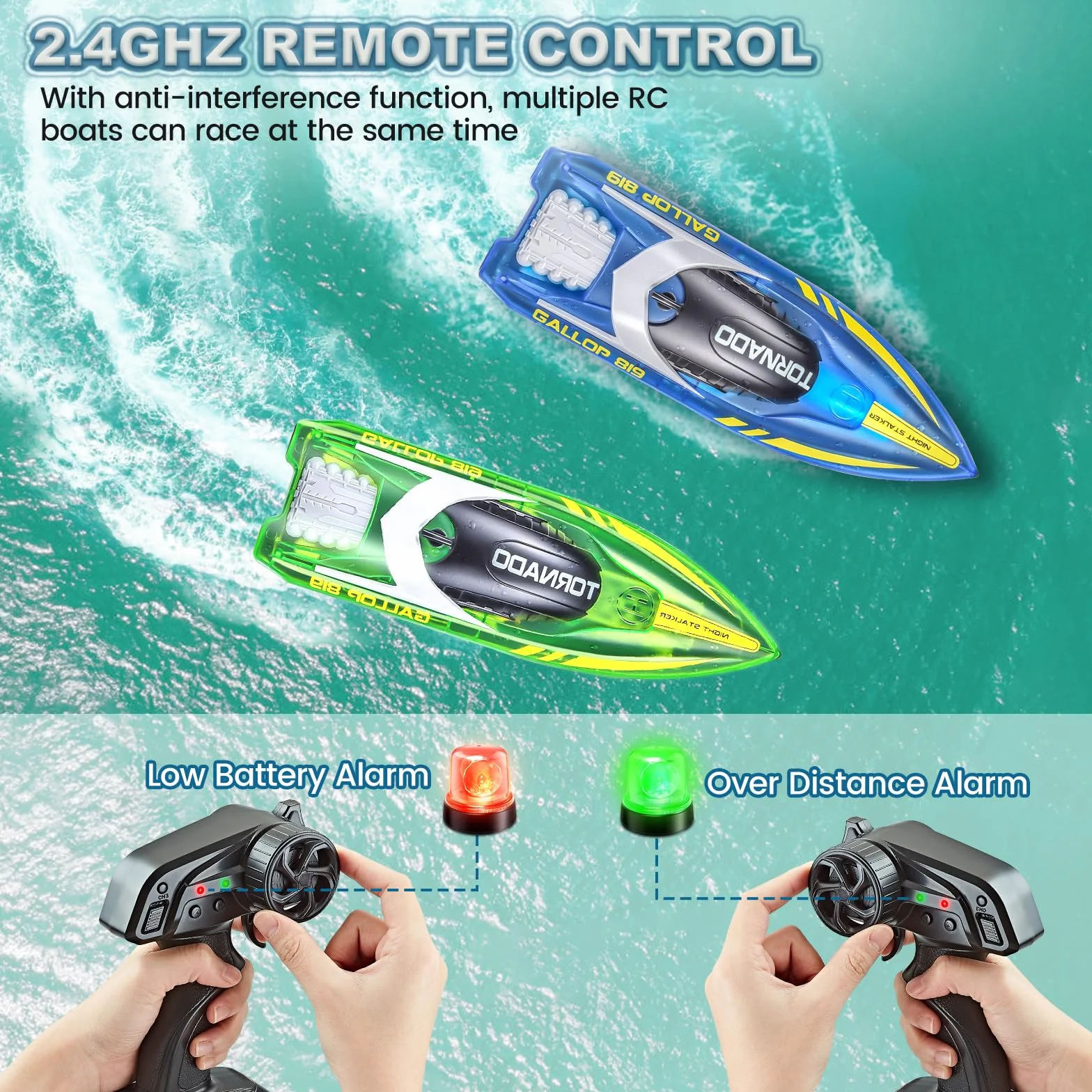 JONRRYIN Barco Teledirigido, 2.4GHz Barcos Teledirigidos con Luces LED y Alarma de Batería Baja, Barcos RC Regalo para Niños y Adultos (Green)