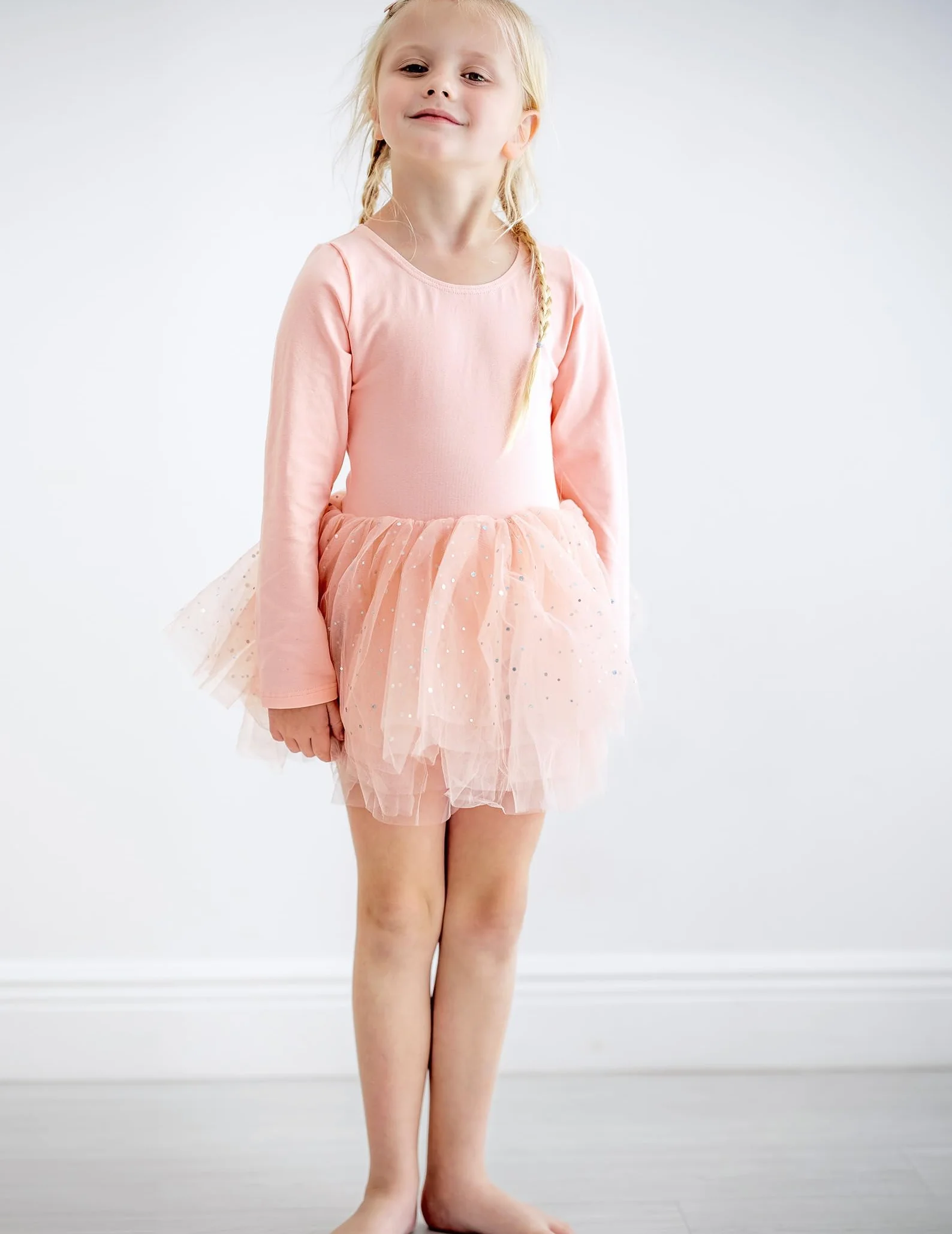 Arshiner Vestido de Tutú de Ballet para Niñas Malla de Manga Larga 4 Capas Falda Brillante Traje de Baile 2-11 años