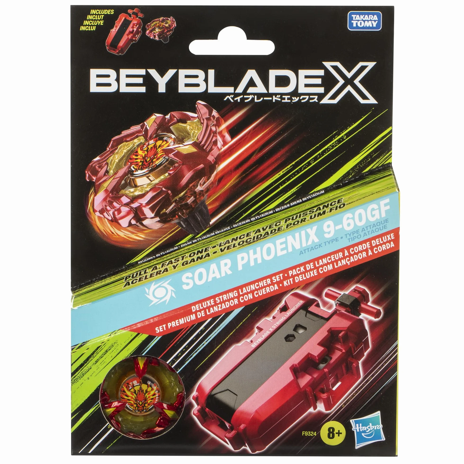 Beyblade X Set Premium Lanzador Cuerda Top Soar Phoenix 9-60GF Trompo Juguete Competición