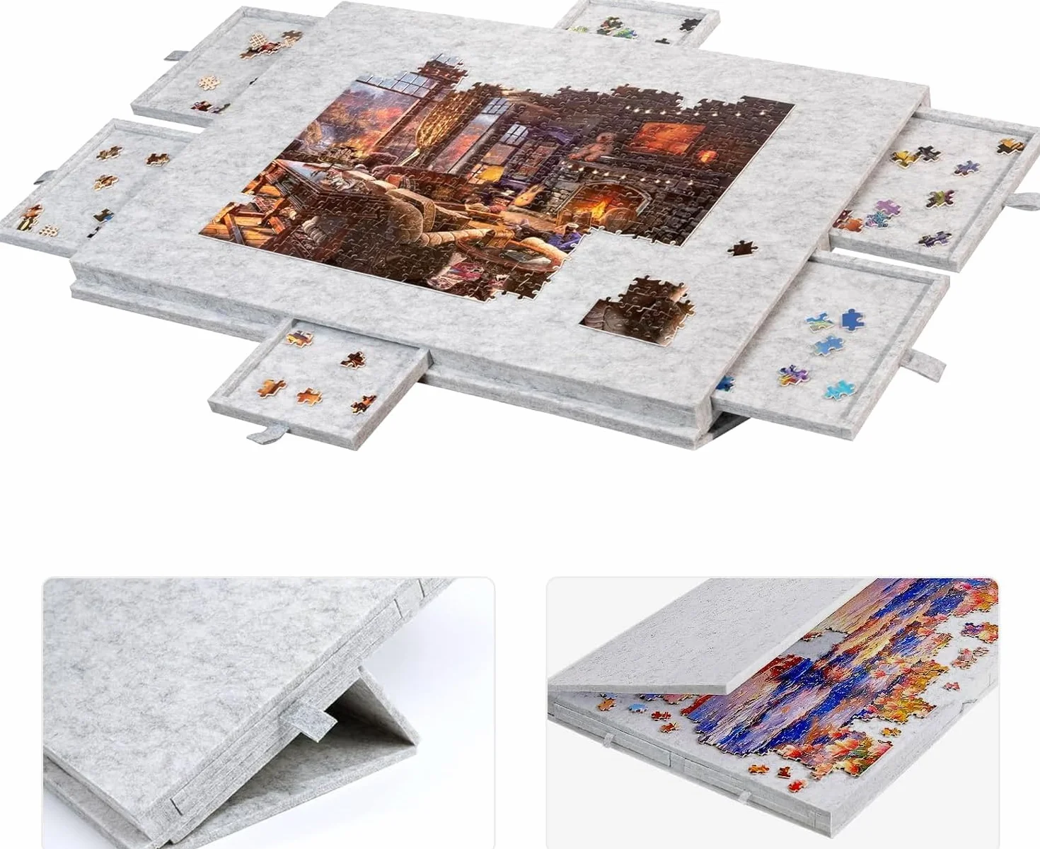 Tablero para Puzzle Inclinable de 1000 Piezas con 6 Cajones y Cubierta Coloridos - Tablero para Puzzle de Fieltro Ligera y Portátil