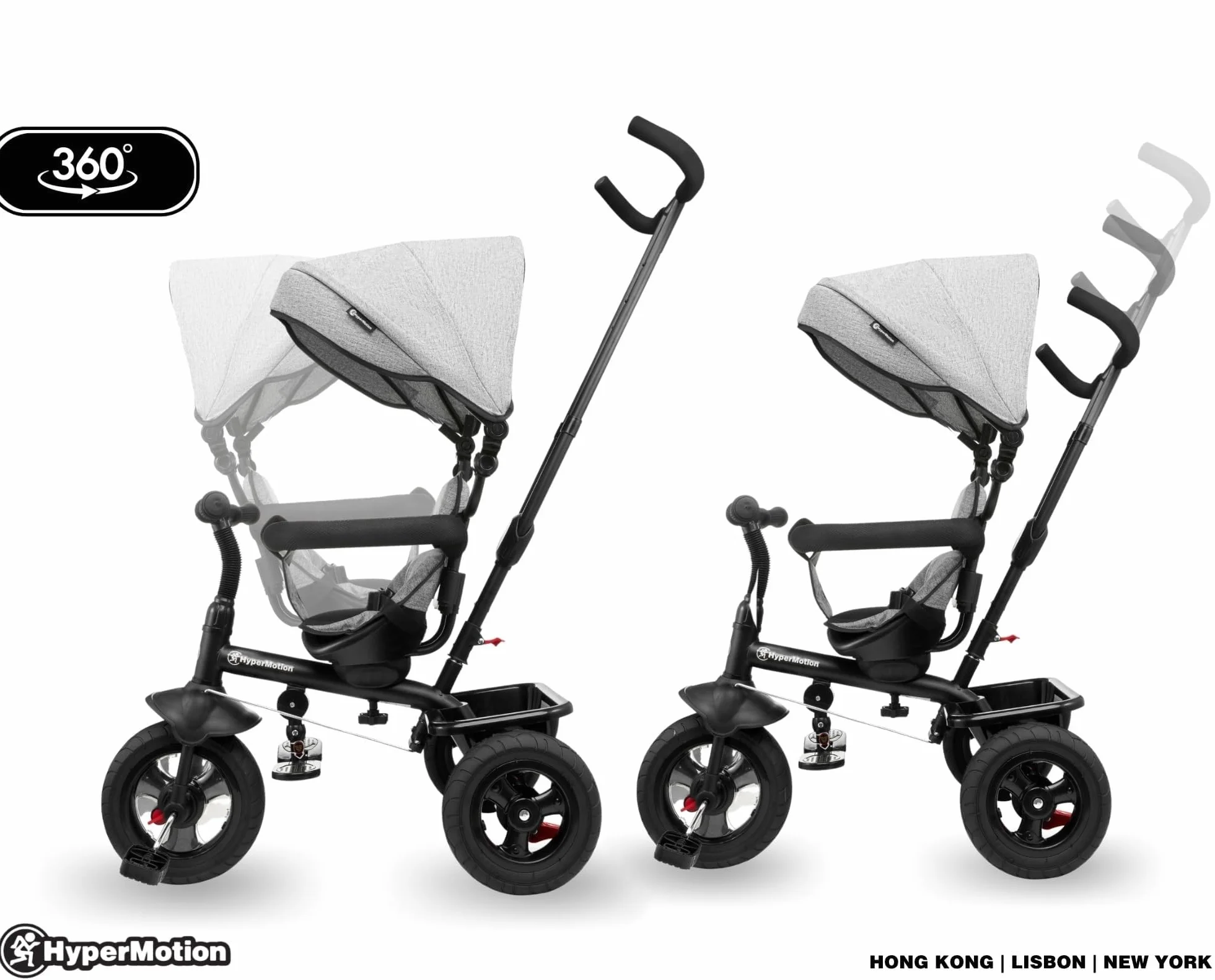 HyperMotion Triciclo Infantil con Manillar para Padres - Bici Bebé 1 Año Evolutiva hasta 20kg - Modelo Similar Kinderkraft con Barra de Empuje - Saltador Bebe Gris