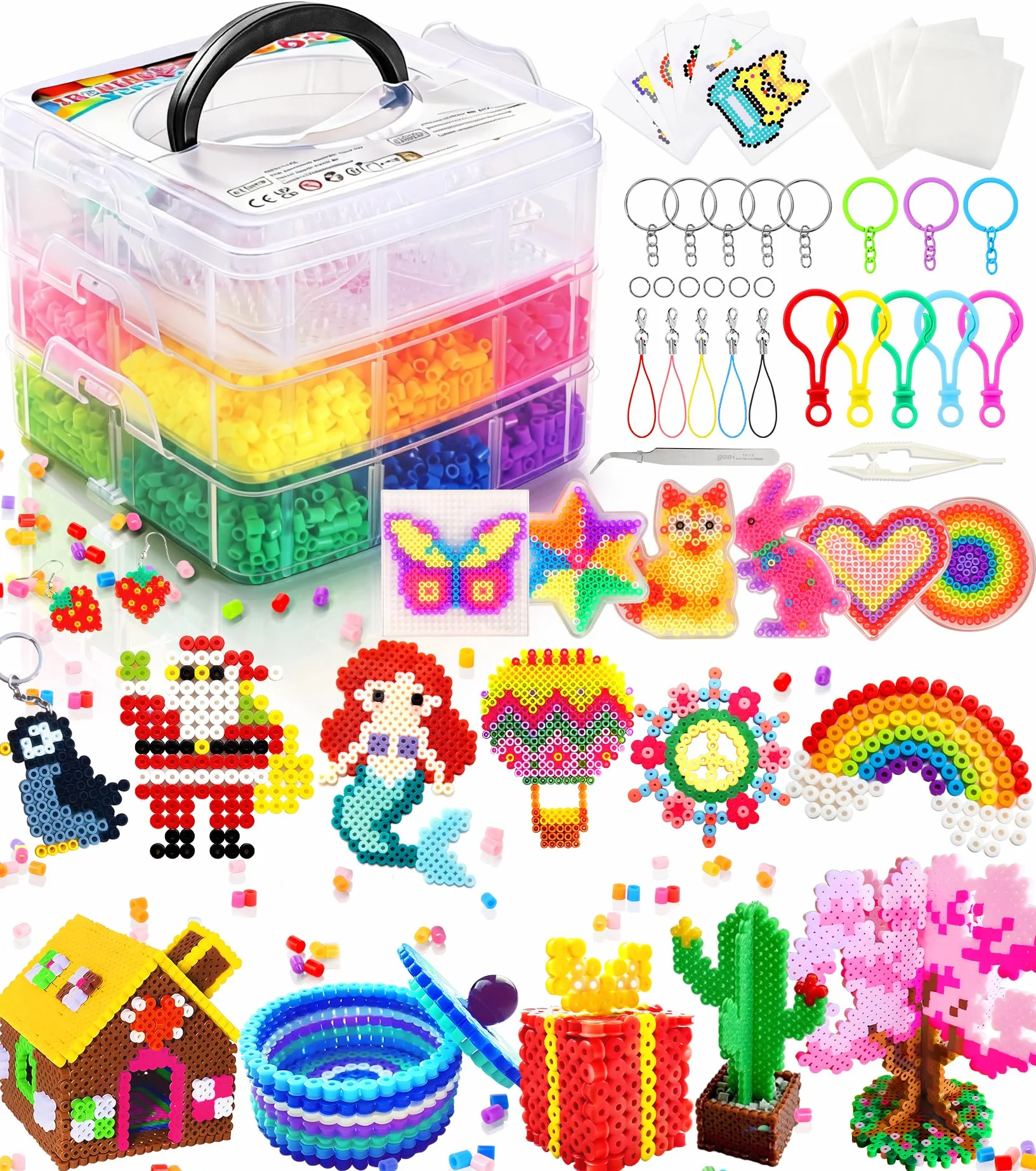 Ophy Cuentas Para Planchar | 15000 PCS 5mm Beads Juego Completo Cuentas Para Planchar, Con Caja de Almacenamiento, Plantilla, DIY Ideas de Manualidades, 3D Favores de Fiesta de Cumpleaños Para Niños