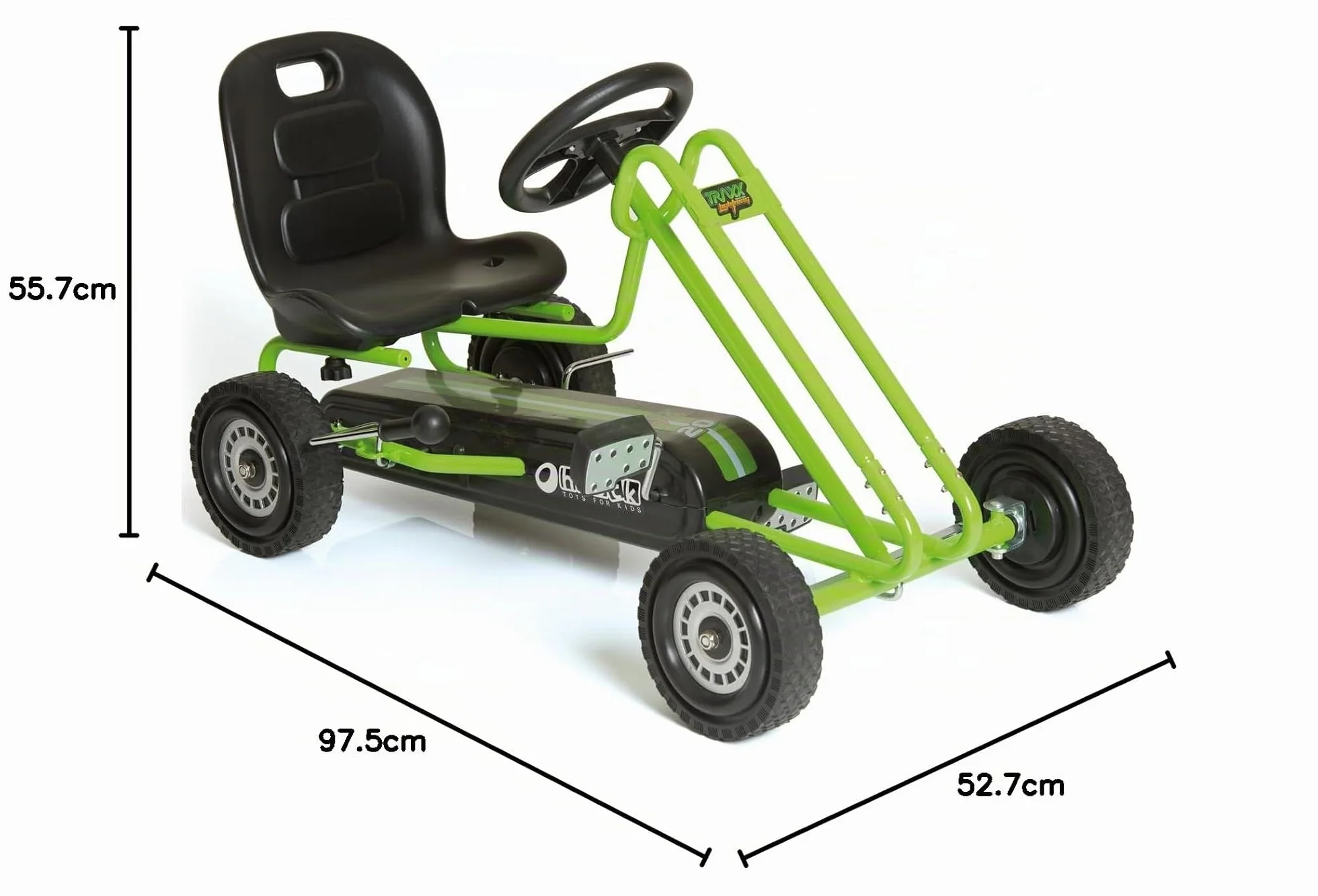 hauck Lightening Go Kart con Ruedas de Goma, Kart Pedales, Coches Niños, Freno de Mano, Asiento Ajustable en Tres Posiciones, 4-8 Años, Peso Max. Peso 50 kg, Respaldo alto, Verde