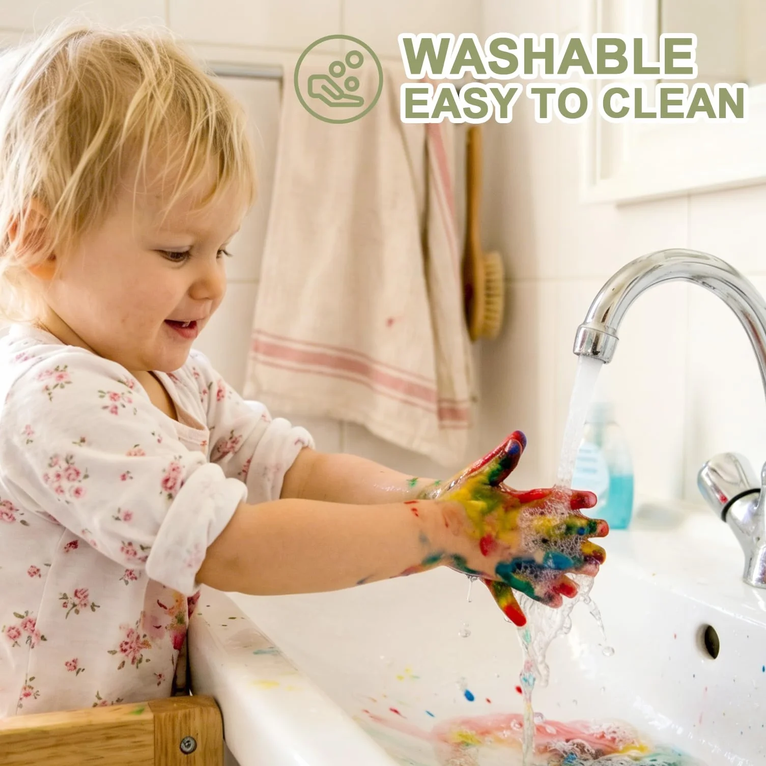 ABEIER Pinturas de dedos para niños, no tóxicas, 8 x 2 oz en polvo, lavable, color natural, pintura para huellas dactilares, accesorios de pintura seguros para guardería, escuela, aprendizaje temprano
