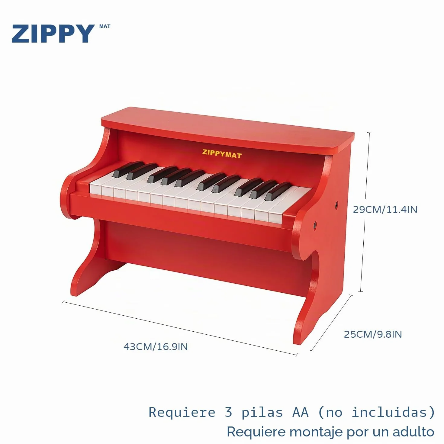 Teclado Digital para Niños - 25 Teclas, Mini Instrumento Musical Educativo, Piano de Madera para Pequeños y Niñas (Rojo)