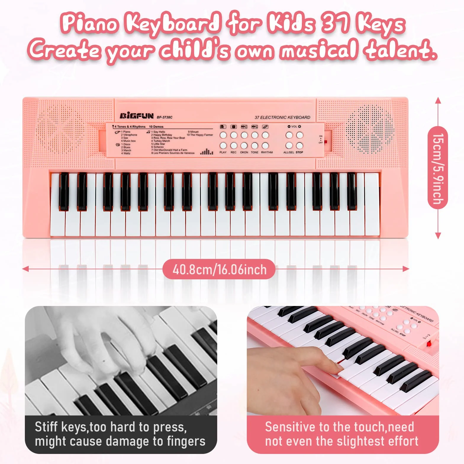 Teclado de Piano Electrónico para Niños y Niñas, 37 Teclas con Micrófono, Portátil para Multifuncional, Ideal para Cumpleaños de 3 a 6 Años (Rosa)