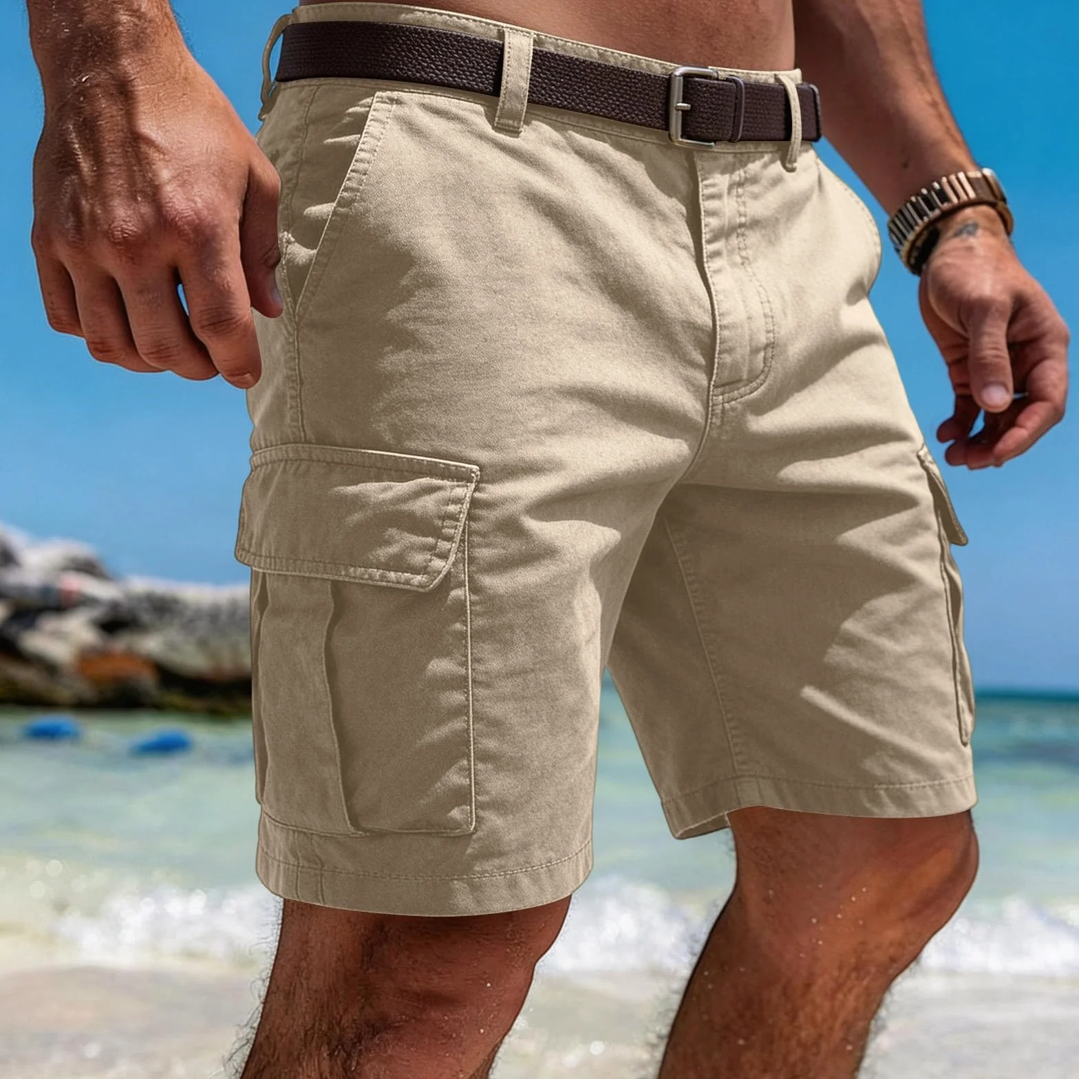 Pantalones Cortos de Trabajo Hombre Cargo Militares Verano con Bolsillos MOKBAY