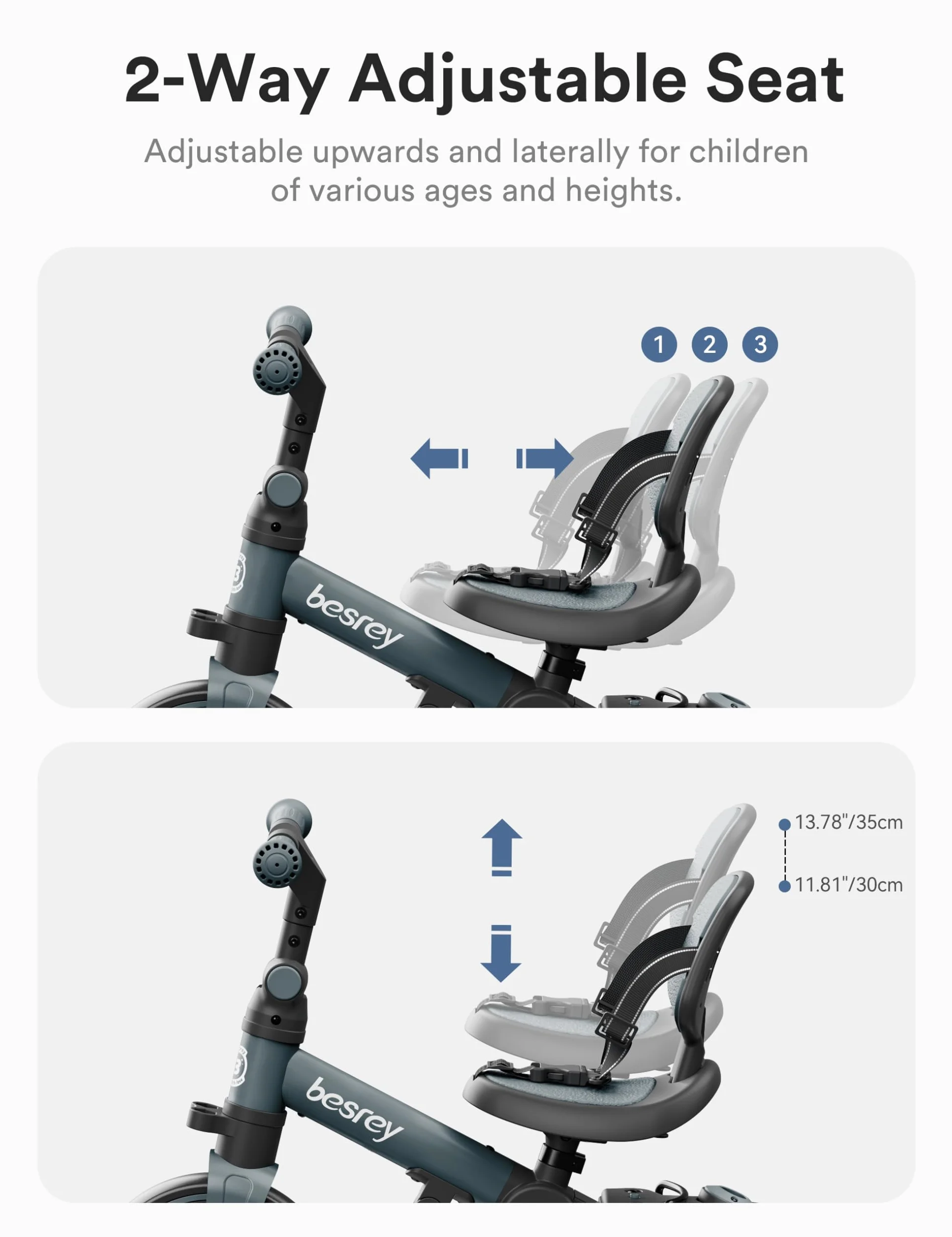 besrey Bicicleta para niños pequeños con manija de Control Parental para niñas y niños de 1 a 3 años, Triciclo para niños, Triciclo para niños pequeños con Pedal extraíble, Asiento Ajustable