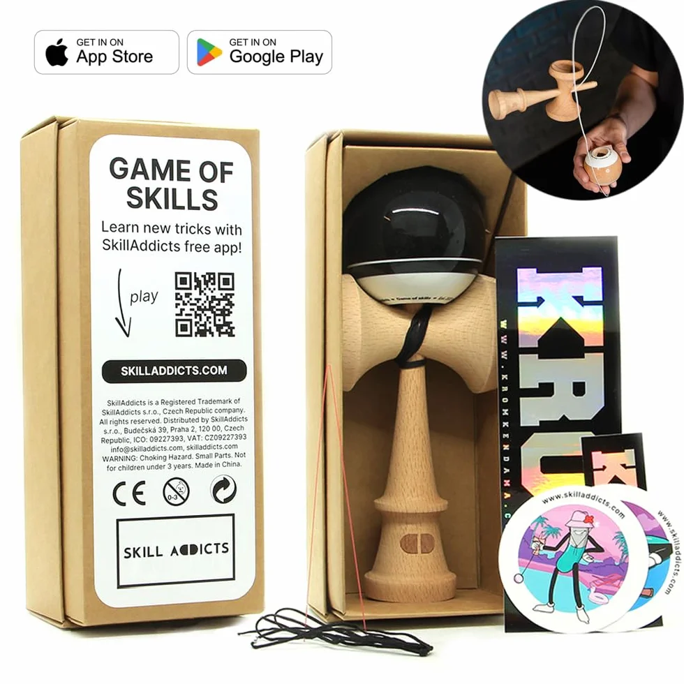 Kendama - Kendama, de madera moderna, original para trucos, para niños y adultos, color negro