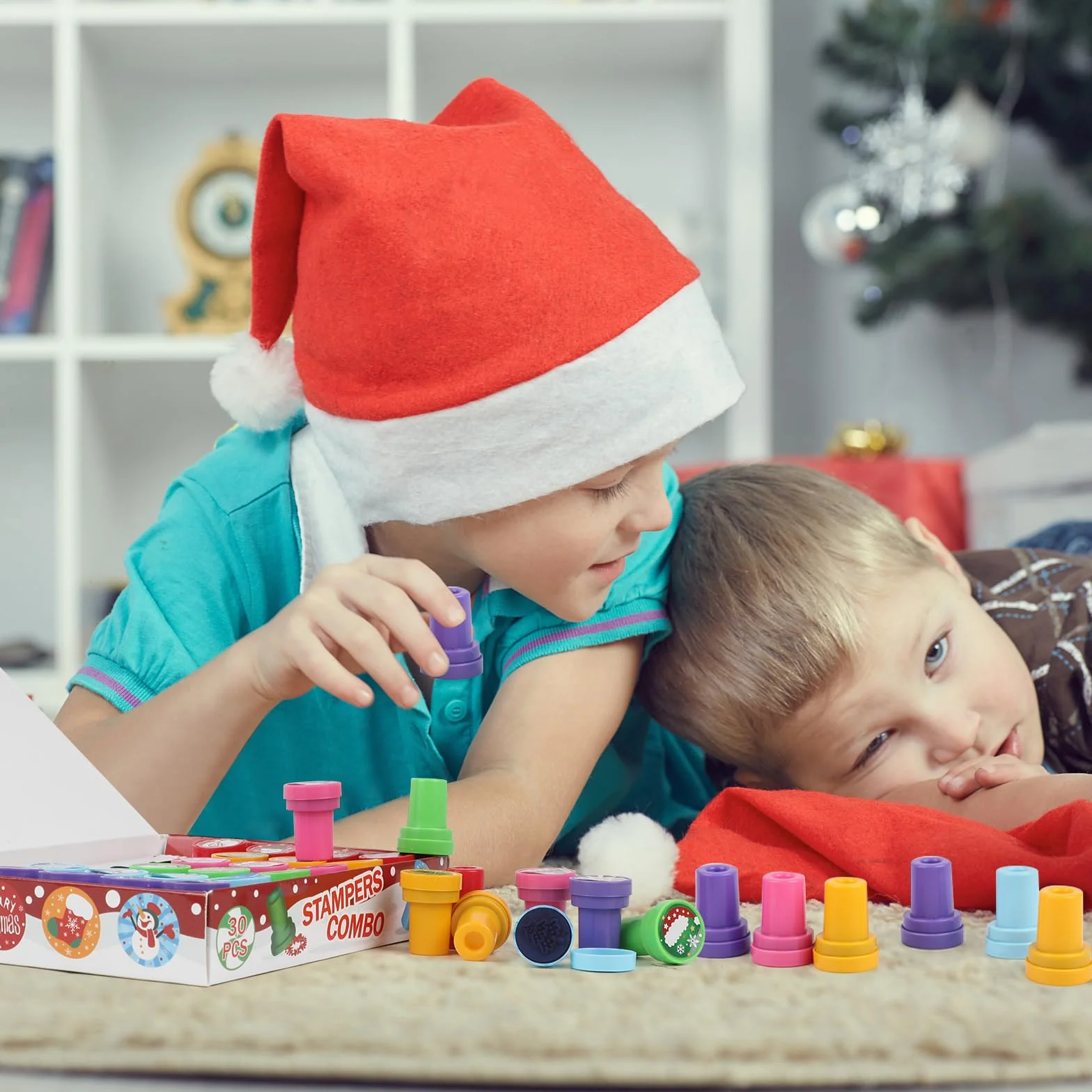 Sellos Navideños para Niños, 30 Piezas de Sellos de Juguetes, Sellos Autoentintables para Niños, Juego de Sellos para Bolsas de Fiesta de Navidad, Regalos de Fiesta, Juguetes Navideños