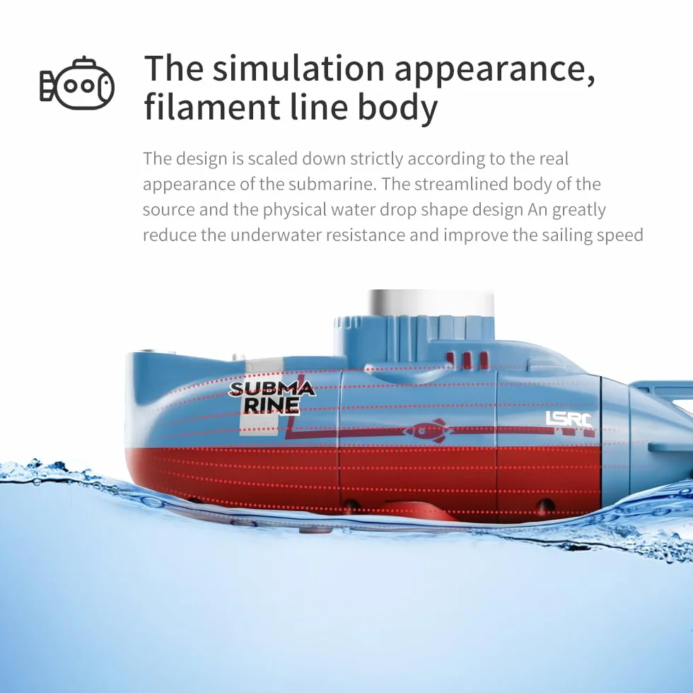 OBEST Mini Submarino Teledirigido Barco, 6 m/Min Simulado RC Submarino Atómico, 360 ° Giratorio Modelo de Barco de Buceo de Alta Velocidad, Juguete de Agua Eléctrico Regalo para Niños a Partir de 8