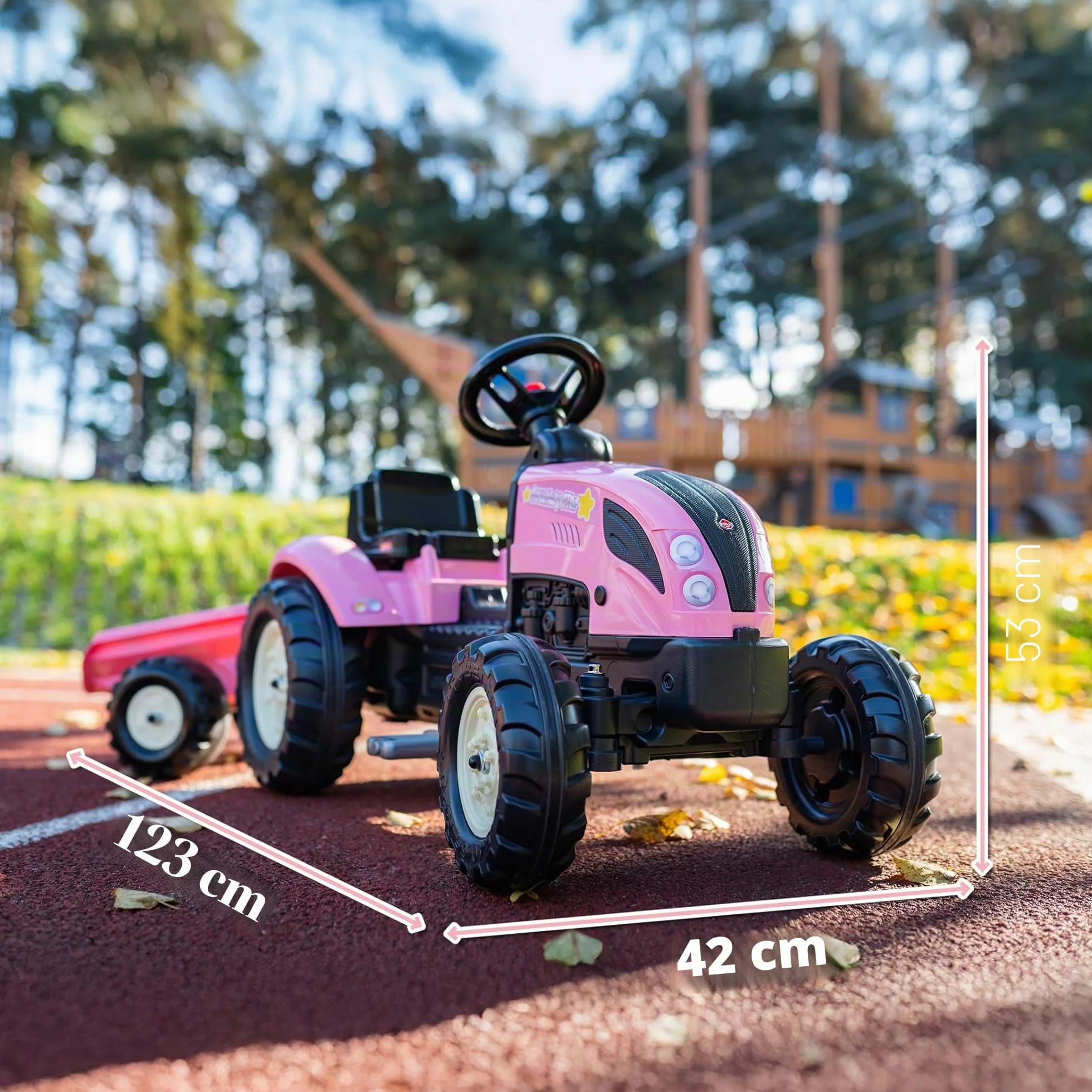 Falk - Tractor de Pedales Rainbow Star Rosa con Remolque - A Partir de 2 años - Contiene 40% de plástico Reciclado - Fabricado en Francia - 2056L